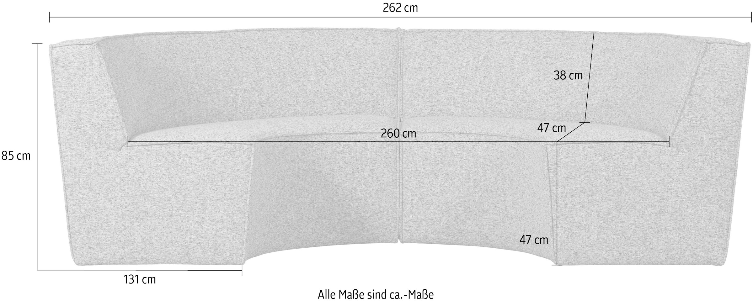 WOOOD Küchensofa »Europa mit runder Formgebung und Grobgewebe-Bezug B262 x T131 x H85 cm« Sehr hohe Verschleißfestigkeit, Tragkraft 300 kg, Teflon-Imprägnierung