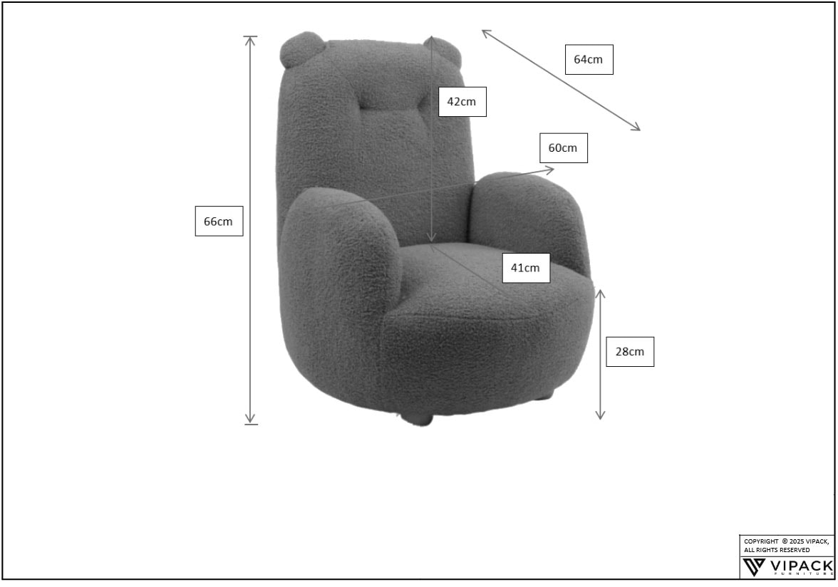 Vipack Sessel »für Kinder in verspielter Optik, ein Highlight für das Kinderzimmer« B: 60 x H: 66 x T: 64 cm, Füße aus Massivholz,  Bezug flauschiger Bouclé Stoff, zwei Farben zur Wahl