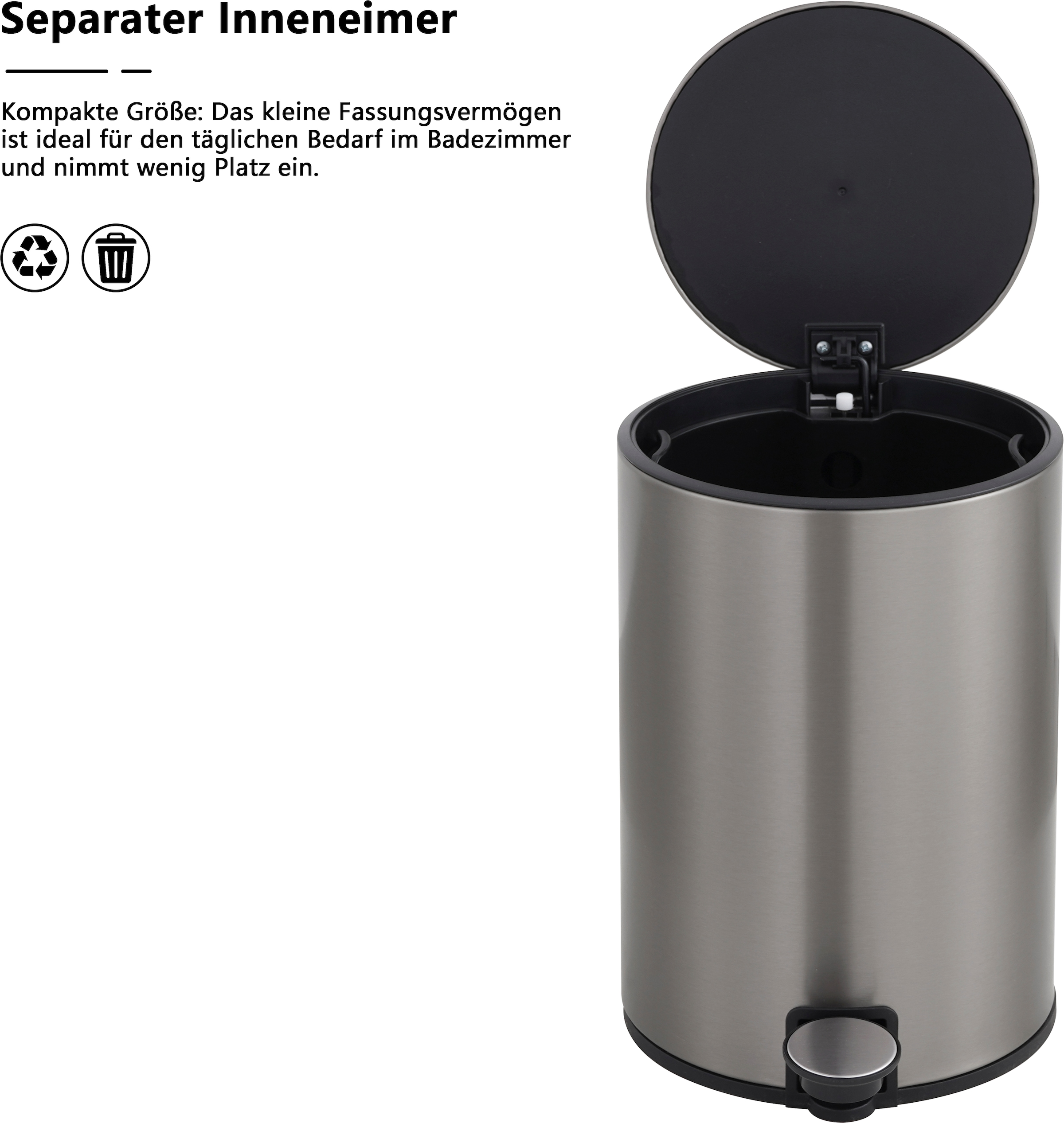 OTTO home Mülleimer »Lennu, mit verzögertem Schließmechanismus und verstecktem Griff« 1 Behälter moderner Treteimer für Küche oder Bad, Abfalleimer mit Deckel