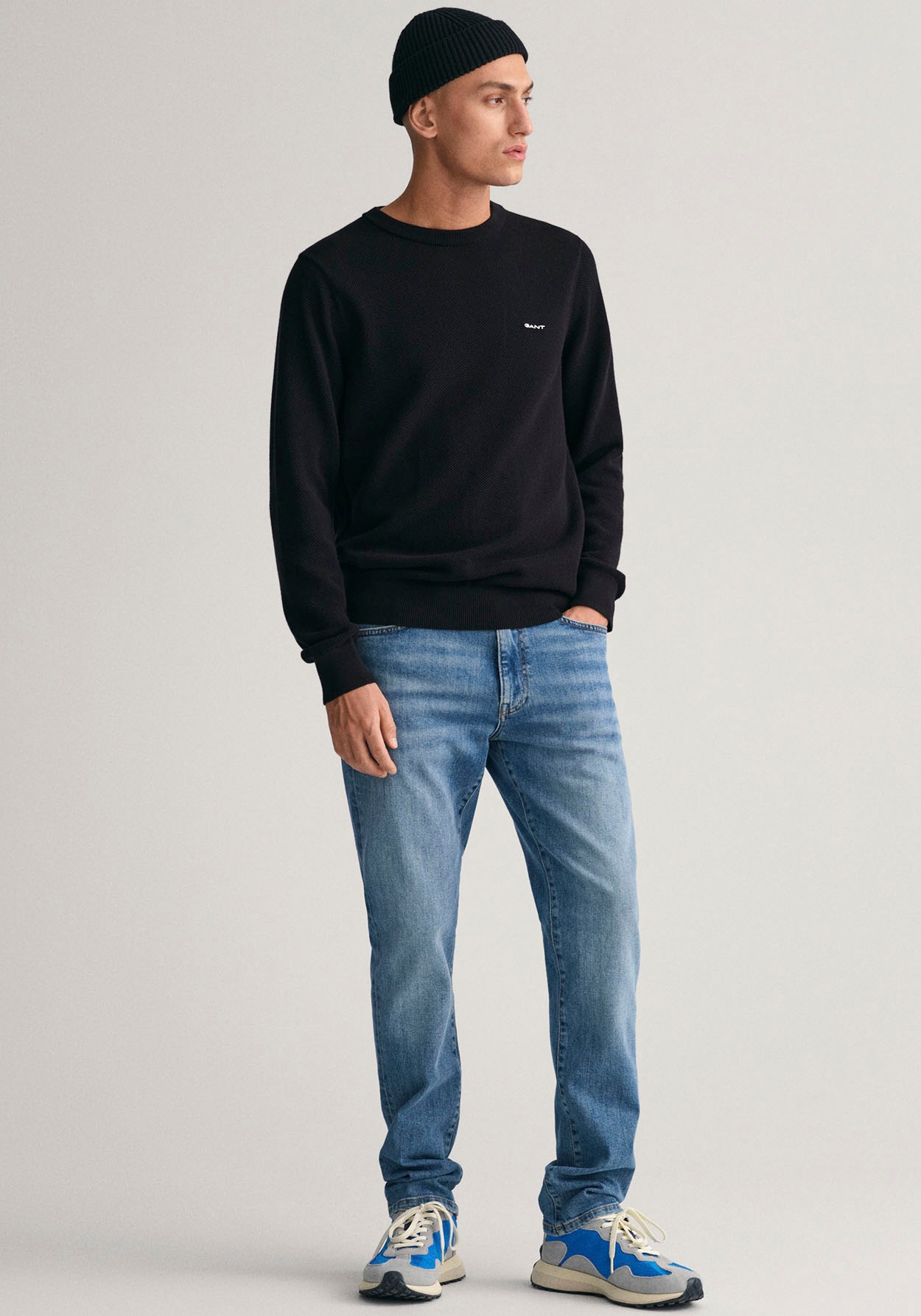 Gant Rundhalspullover »COTTON PIQUE C-NECK«, mit Logostickerei auf der Brust