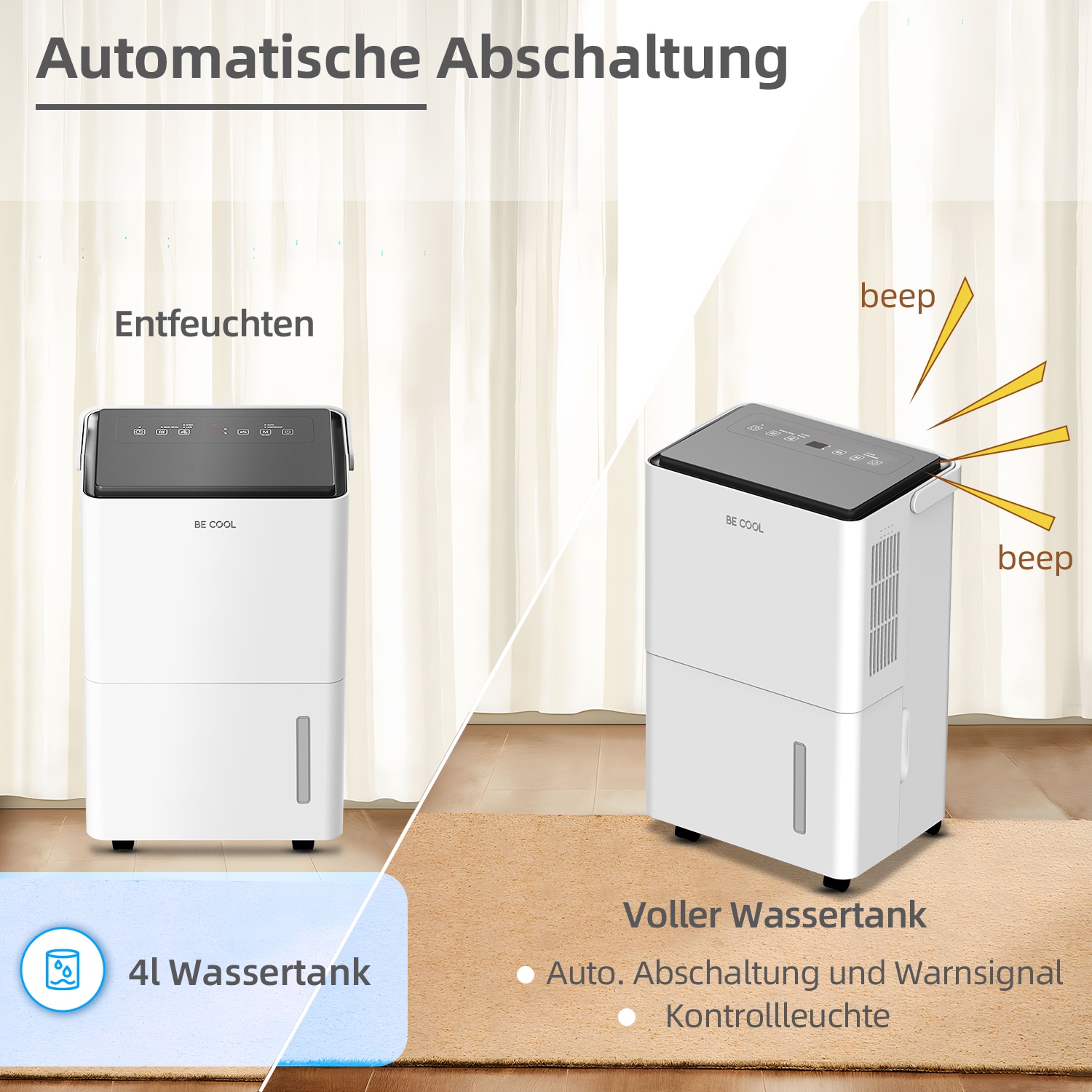 be cool Luftentfeuchter »BC20LEF2301«, für 50 m³ Räume, Entfeuchtung 20 l/Tag, Tank 4 l
