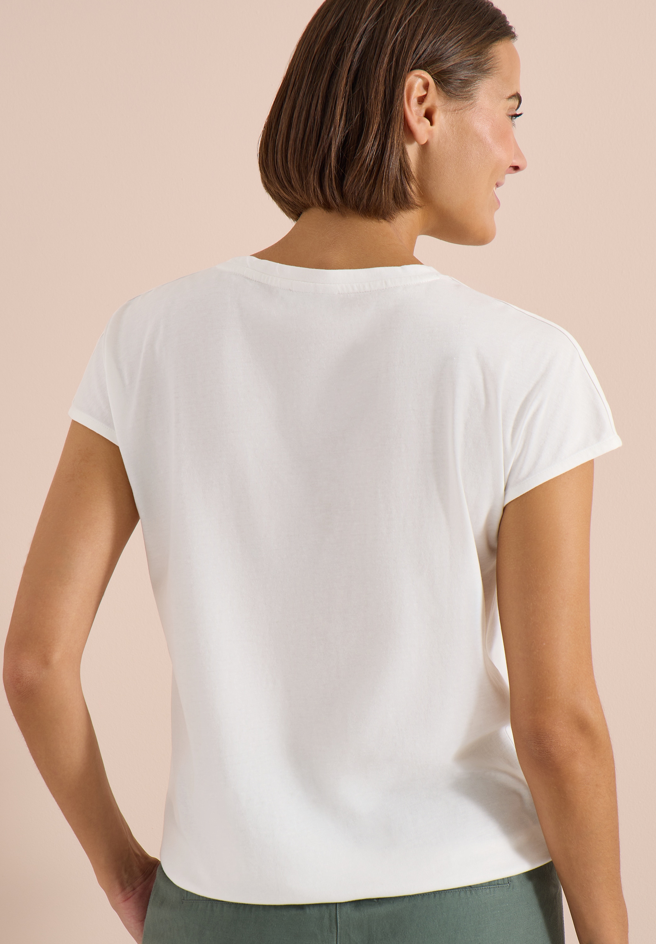 Cecil Kurzarmshirt Sommershirt mit Boatneck und Wording Print