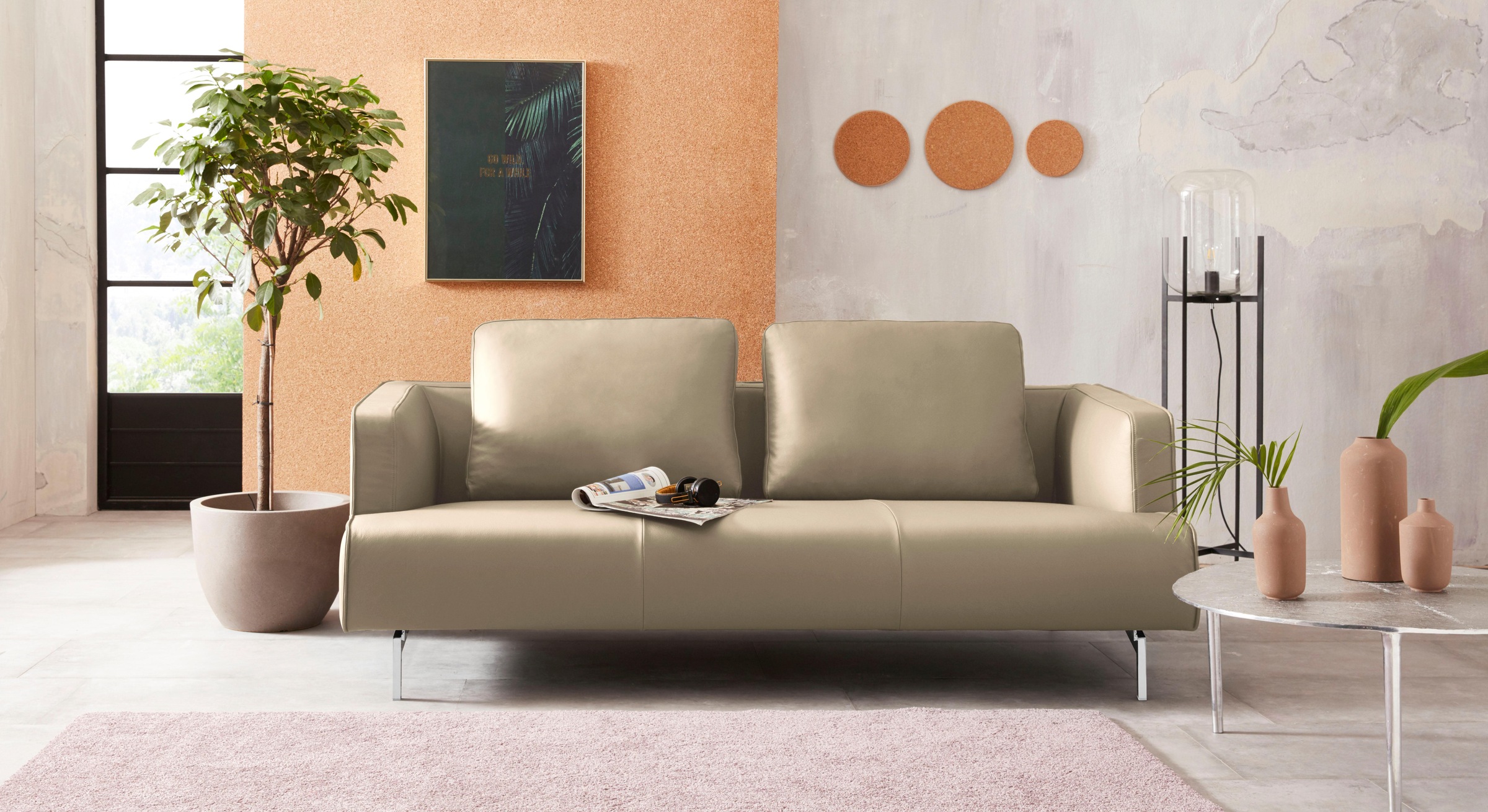 hülsta sofa 3,5-Sitzer »hs.440«, wahlweise in Stoff oder Leder, Spangenfüße glanzchrom