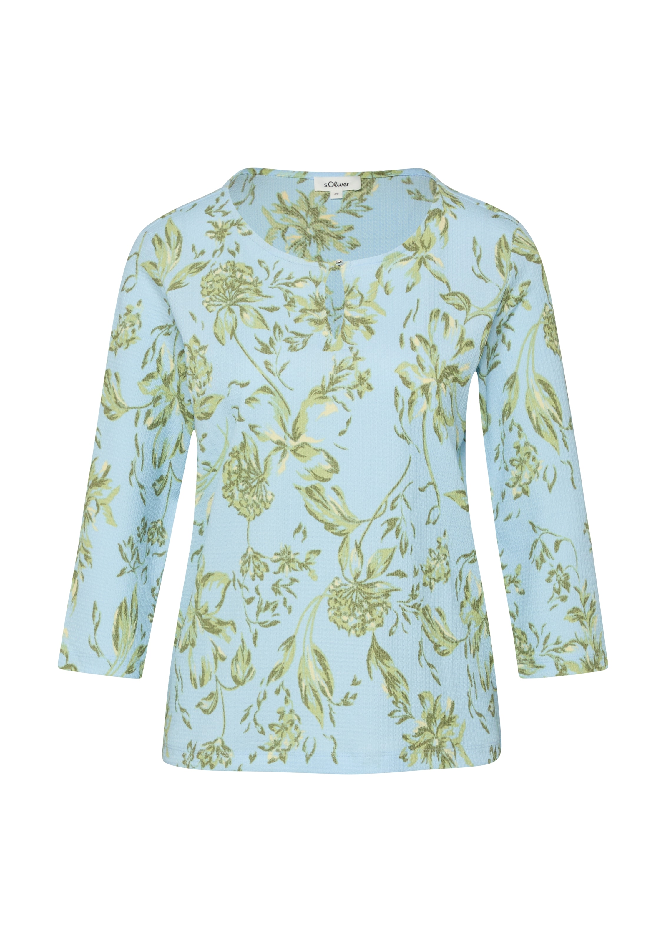s.Oliver 3/4-Arm-Shirt mit floralem Allover-Print - Sommershirt Rundhals