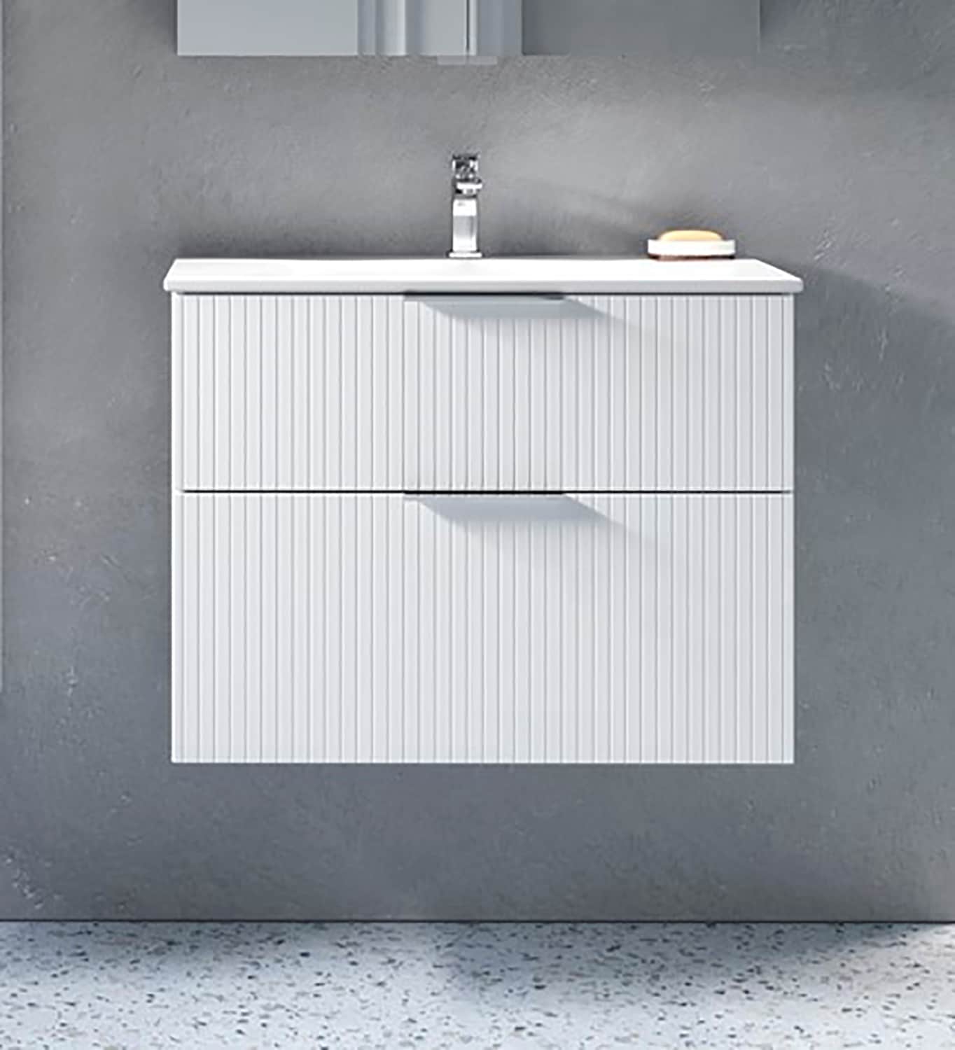 welltime Waschtisch »G-Line«, mit Keramik Waschbecken, Schubladen mit Softclose, trendig geriffelt