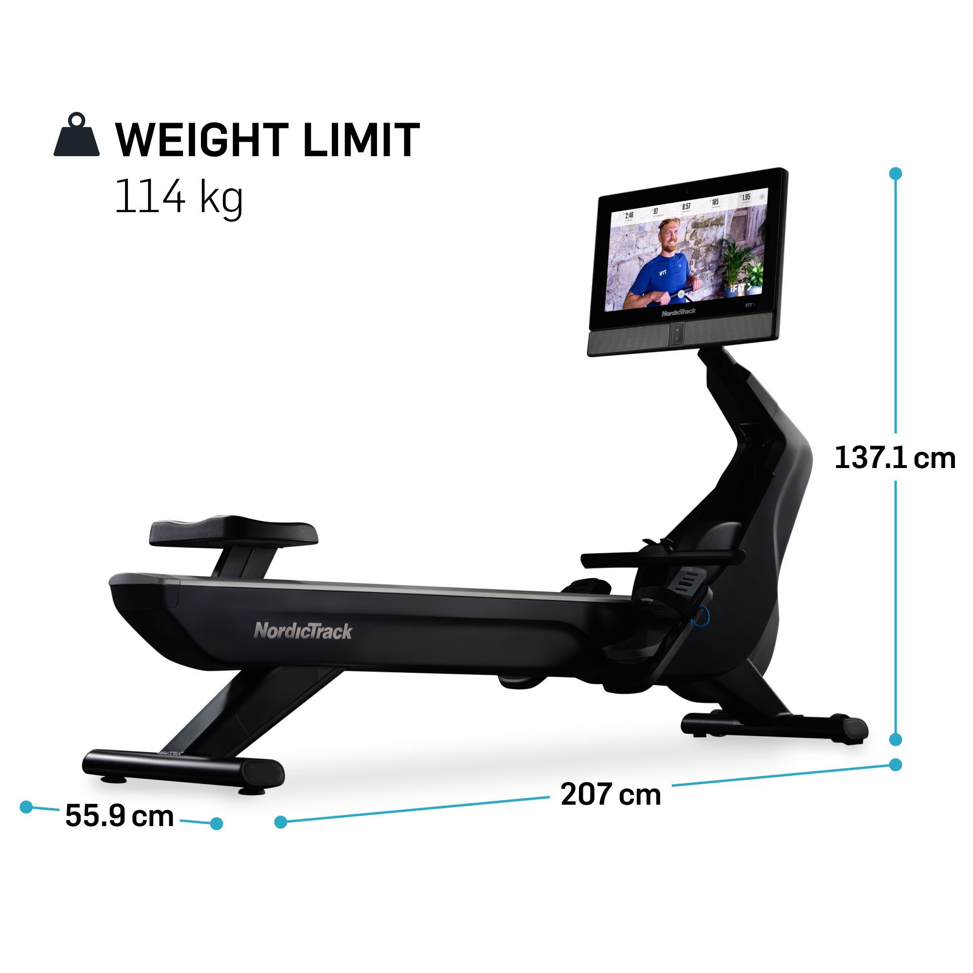 NordicTrack Rudergerät »NordicTrack RW900«, (iFIT-fähiges Rudergerät mit schwenkbarem 22'' Touchscreen), Rudermaschine, 26 Widerstandsstufen, Magnetbremssystem