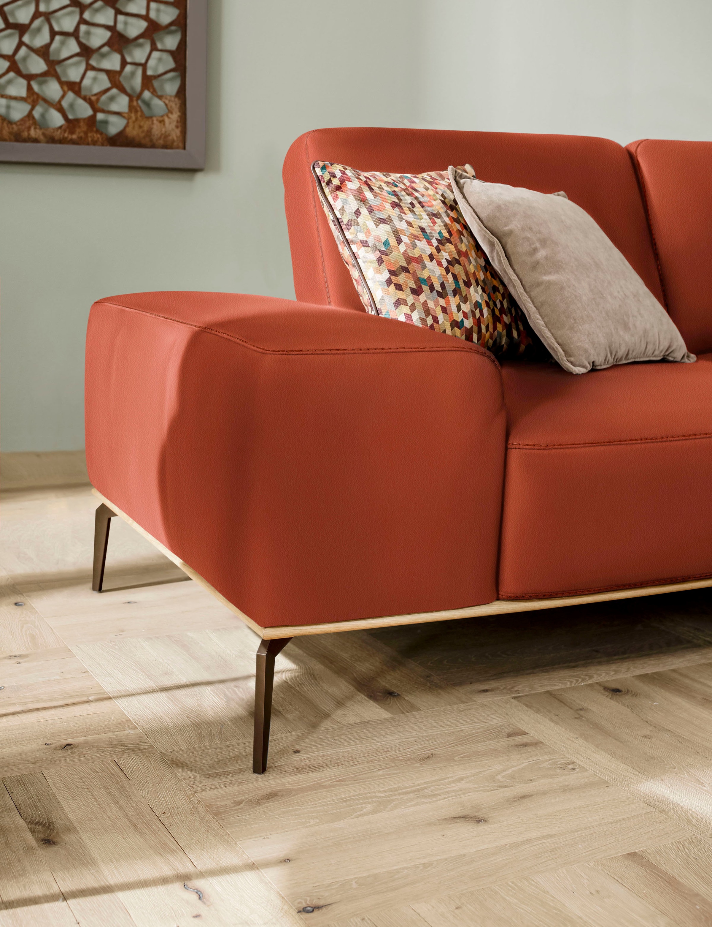 W.SCHILLIG Ecksofa »run, Designsofa mit tollem Sitzkomfort, bequem, L-Form«, mit Holzsockel, Füße in Bronze pulverbeschichtet, Breite 279 cm