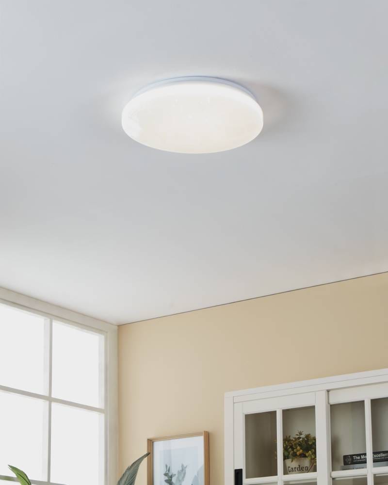 EGLO Deckenleuchte »FRANIA-S Deckenlampe, weiß, Kristalleffekt, geringe Aufbauhöhe, 1x18W«, Leuchtmittel LED-Modul | LED fest integriert, Wohzimmer, Küche, Esszimmer, Flur, modern, rund, 1100 Lumen, 28x7cm