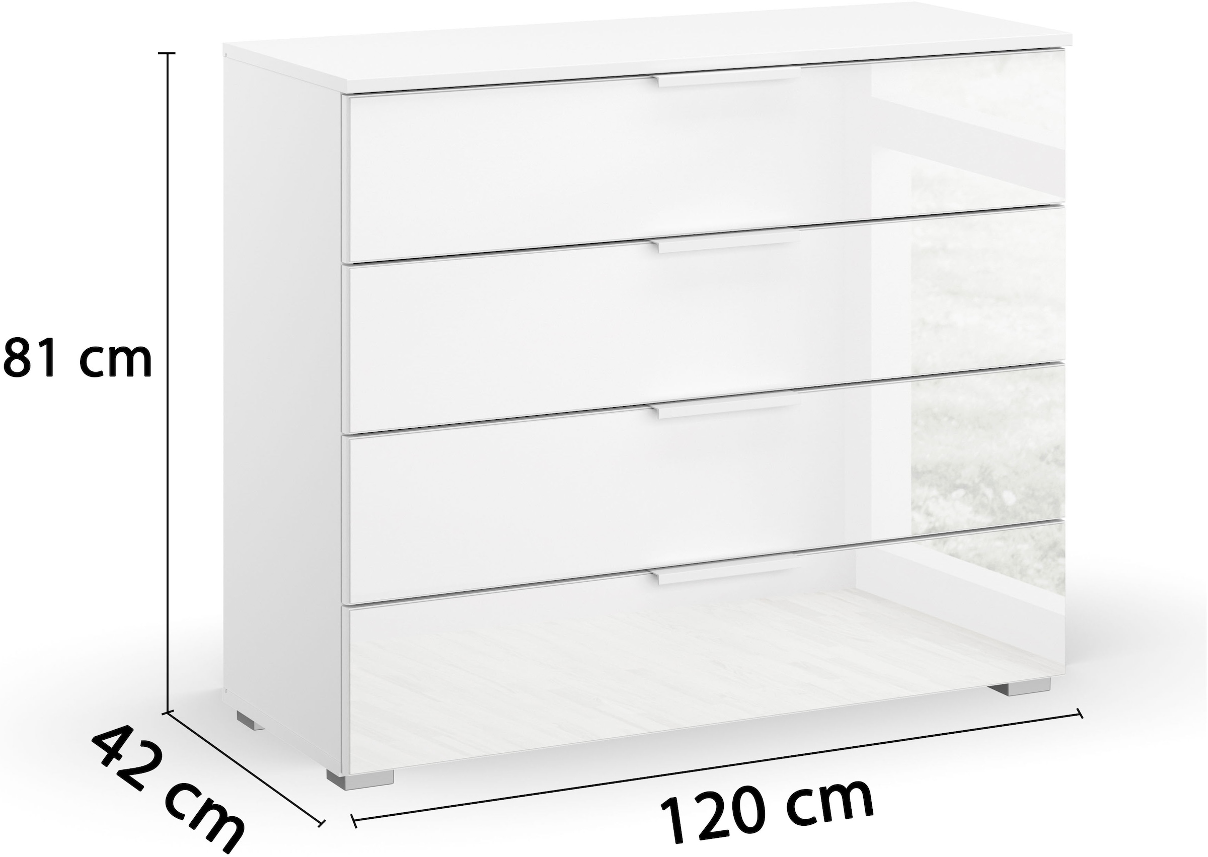 rauch Schubkastenkommode »Sideboard Kommode Schubkastenkommode KOLUNA mit Glasfront«, (Breite 80 cm), Breite 93 cm mit 4 großen Schubladen für viel Stauraum MADE IN GERMANY