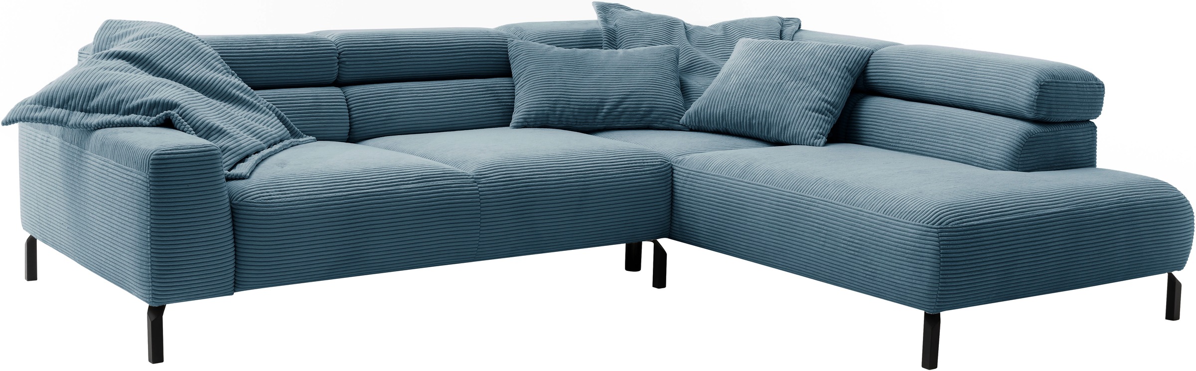 Places of Style Ecksofa »Antonelli, L-Form, inkl. Kopfteilverstellung, Breite 276 cm«, mit elektrischer Sitztiefenverstellung, in Cord, petrol