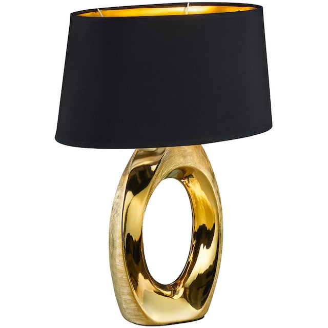 TRIO Leuchten Schreibtischlampe »Taba«, 1 flammig-flammig, Nachttischlampe,  Tischlampe golfarbig, Stoffschirm in schwarz/gold bei OTTO