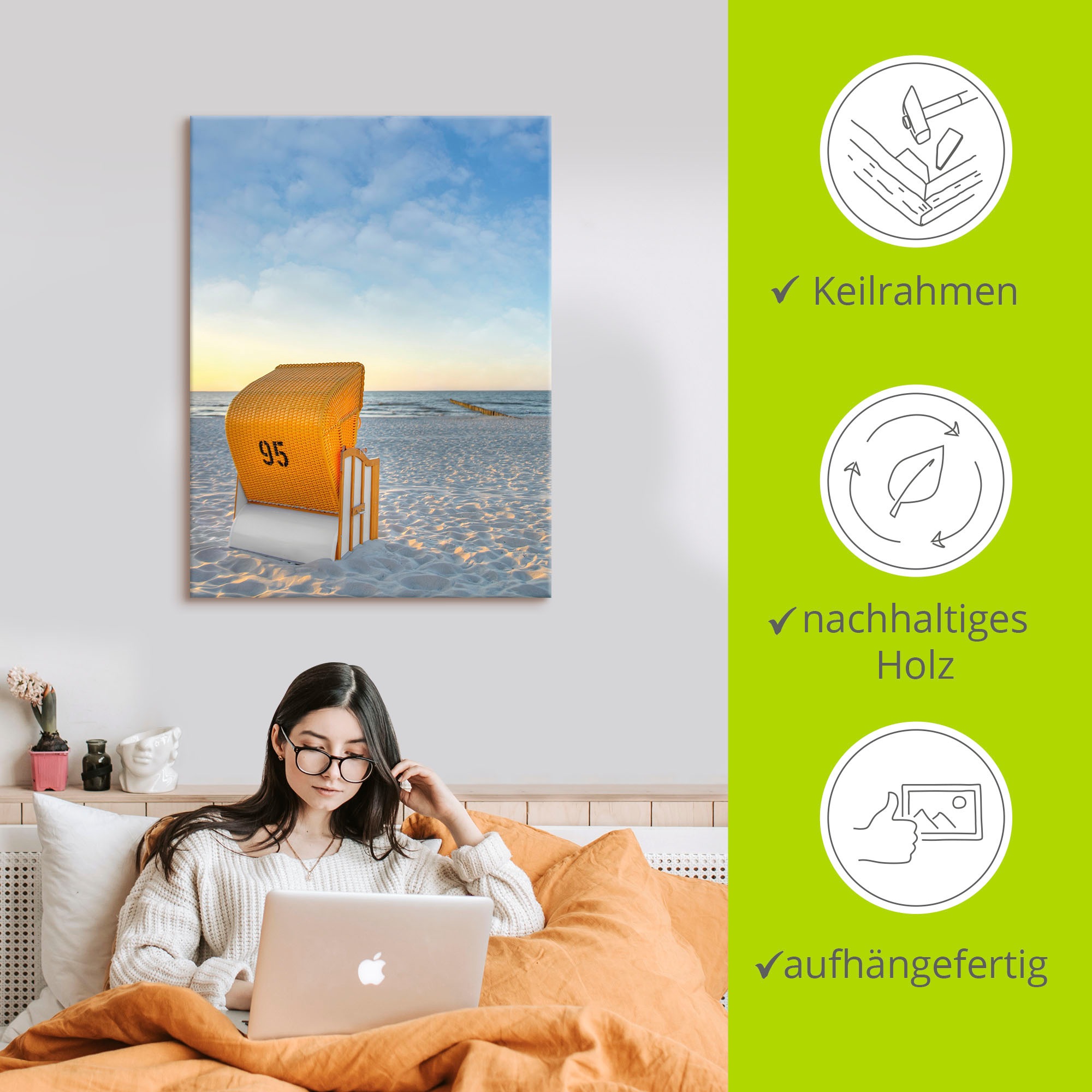 Artland Wandbild »Ostsee7 - Strandkorb«, Strand, (1 St.), als Alubild, Outdoorbild, Leinwandbild, Poster in verschied. Größen