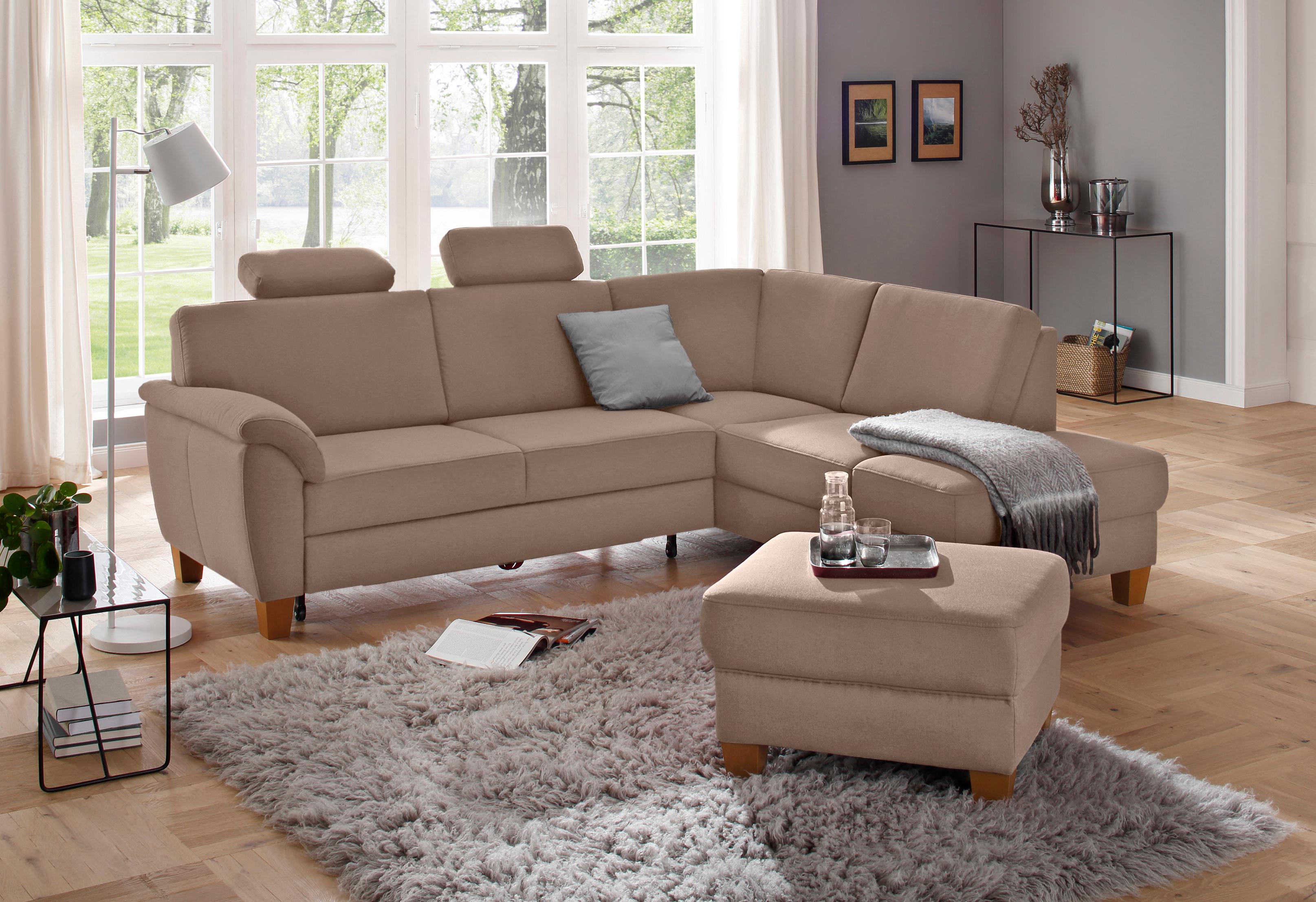 OTTO home Ecksofa "Alta L-Form" mit Federkern und Kontrastnaht, Füße Buche eichefarben
