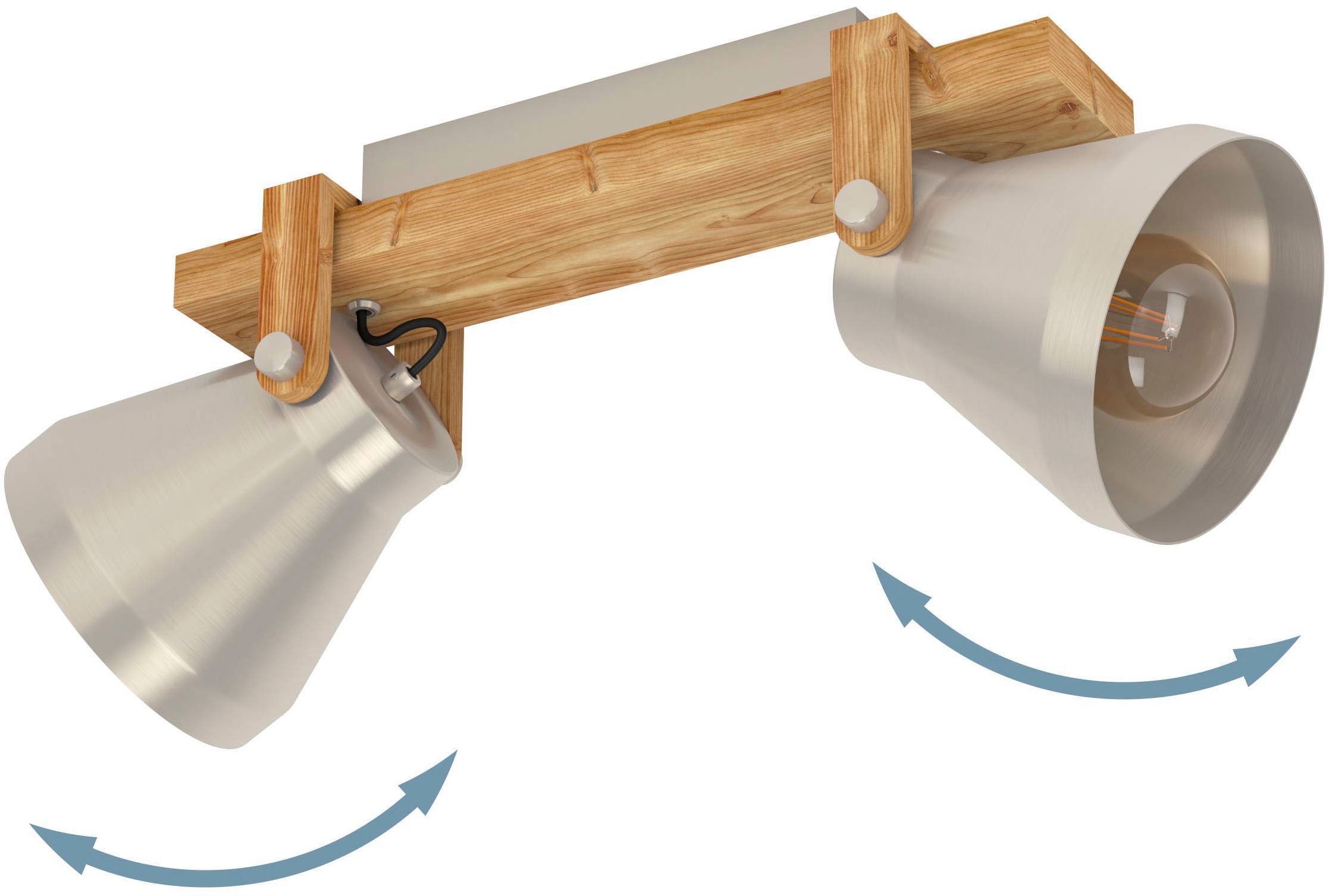 EGLO Deckenleuchte »Cawton Deckenleuchte, sandfarben, E27, IP44, Wohnzimmerlampe, Lampe« E27 1 Stk. EGLO Spot Cawton stahlfarben, braun rustikal 2X40W L:58,5 H:25 cm