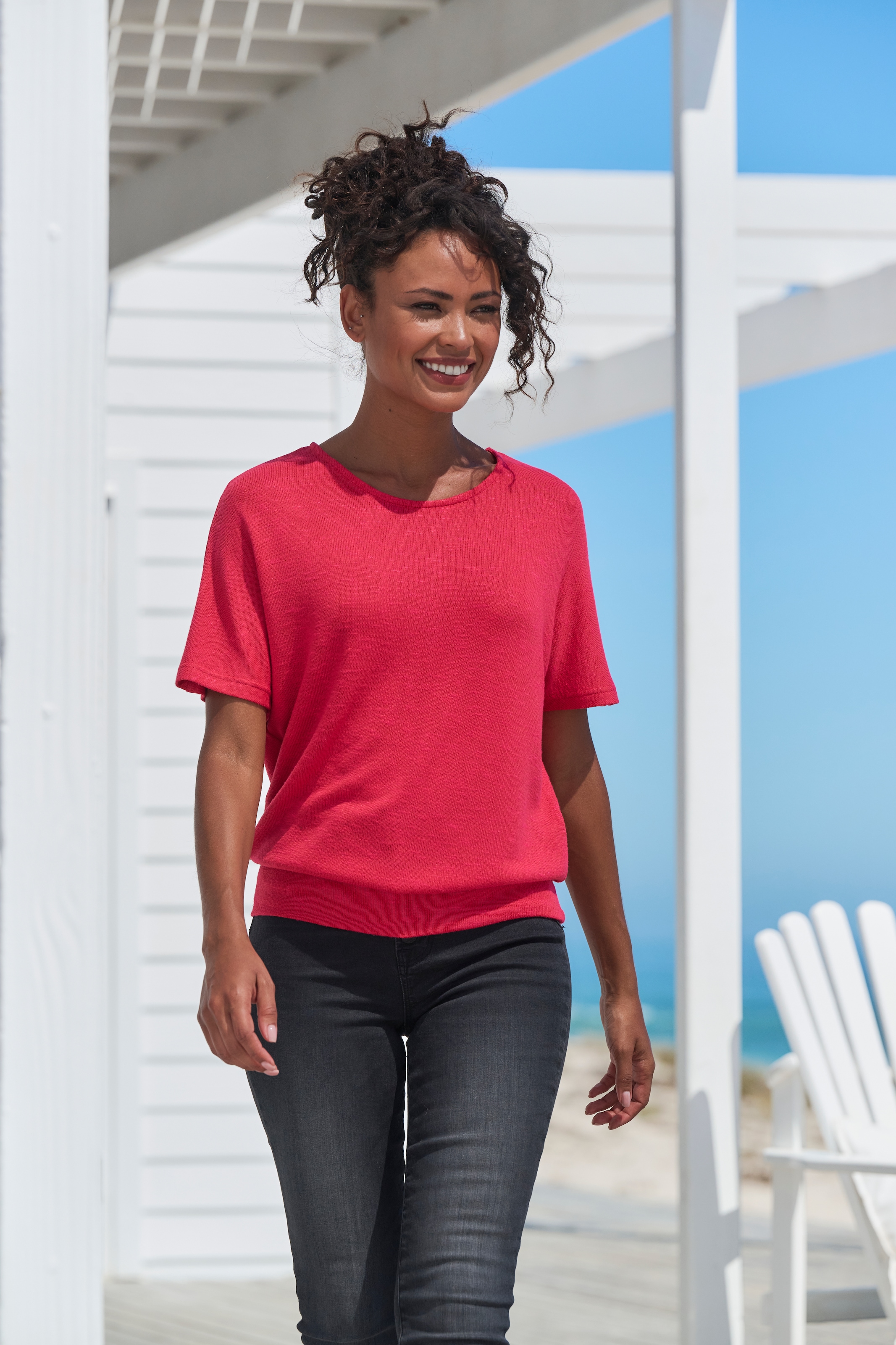 Vivance Kurzarmshirt »mit breitem Bund« aus weichem Viskose-Feinstrick