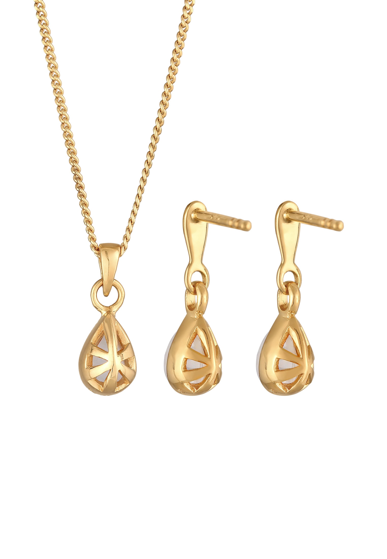 Elli Premium Ohrring und Ketten Set »Schmuckset Mondstein Kette Ohrhänger 925 Silber vergoldet«