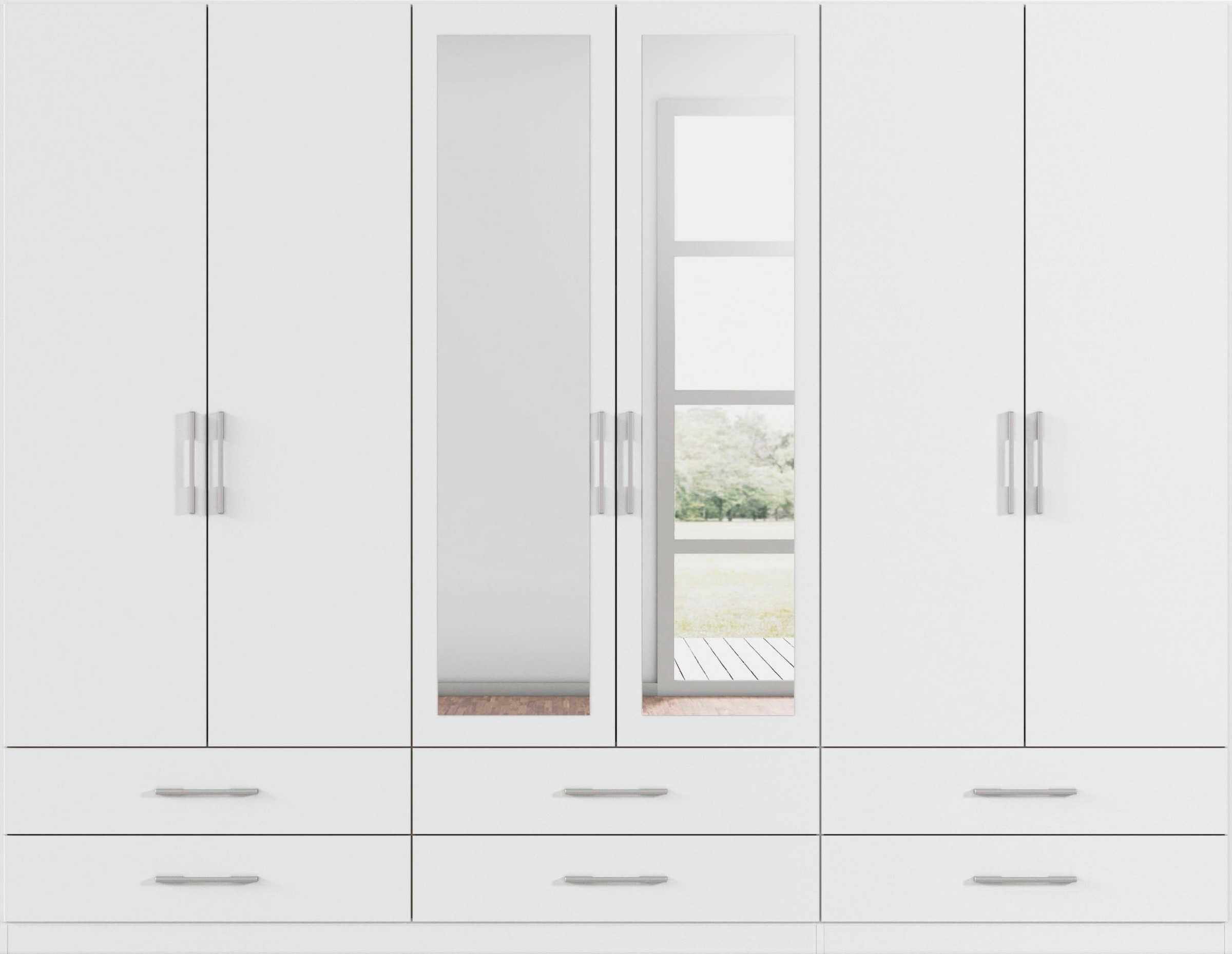 rauch Kleiderschrank »Schrank Garderobe Wäscheschrank HERSBRUCK in 2 Breiten« Breiten: 226 oder 271 cm, Höhe 210 cm,  mit 6 großzügigen Schubladen sowie Spiegeltüren MADE IN GERMANY