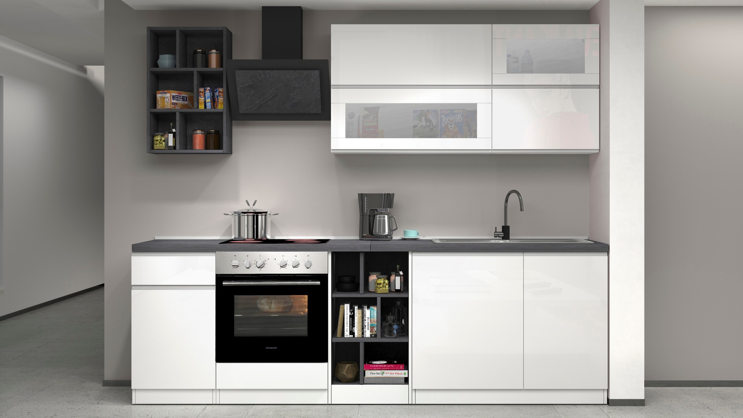 KOCHSTATION Küchenzeile »KS-Sole«, Breite 256 cm, Hängeregal, Geschirrabtropfschrank, ohne E-Geräte