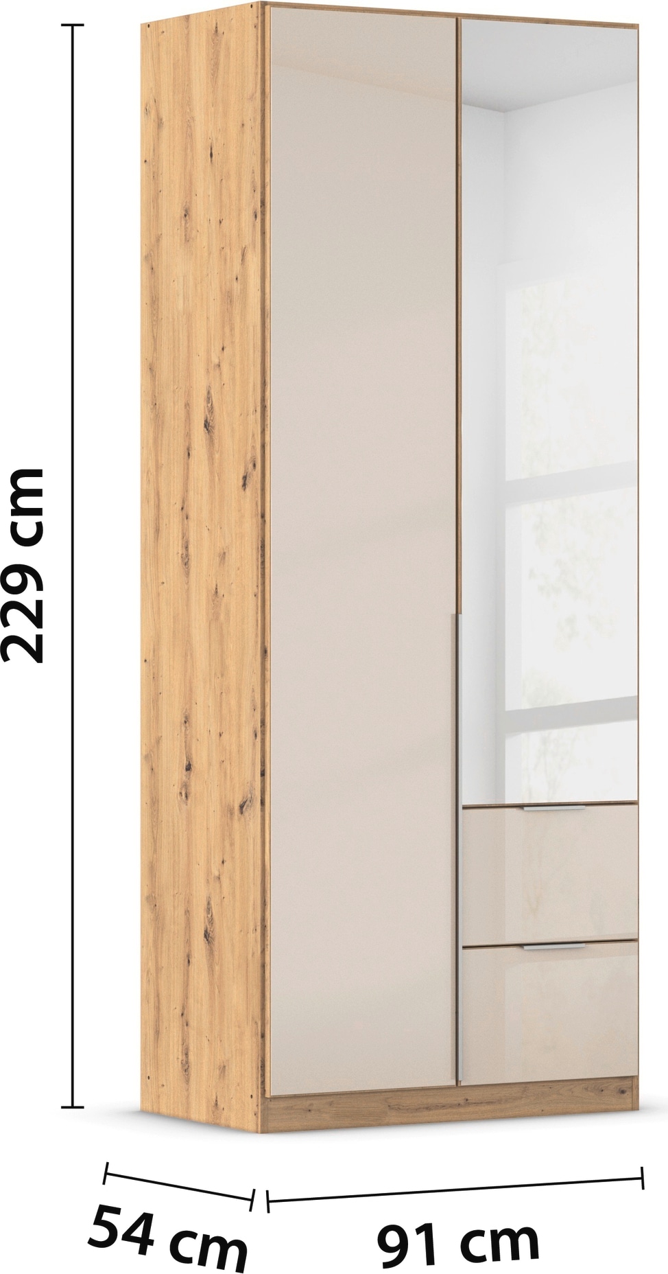 rauch Drehtürenschrank »Kleiderschrank Kleiderschränke Schrank Garderobe AGORDO mit Glasfront«, (in zwei Griff-Farben mit Glasfront), mit Außenschubkästen, in 6 Breiten und 2 Höhen MADE IN GERMANY