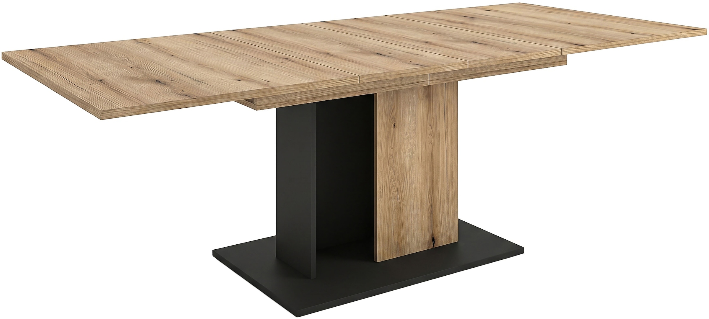 OTTO home Esstisch »MONOLITH, ausziehbar 150 -230 cm, inklusive 2x 40 cm Einlegeplatte« Doppelsäulen-Gestell mit Bodenplatte, Tisch, Küchentisch, Esszimmer