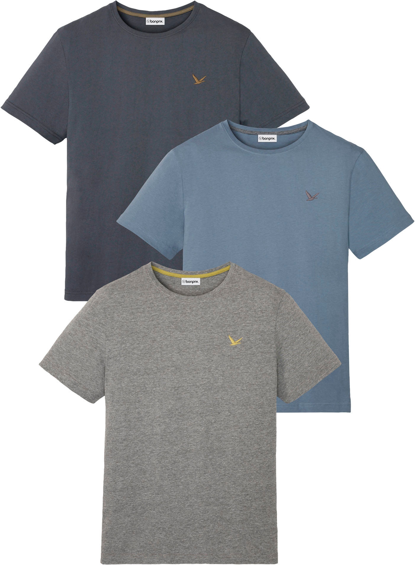 bonprix T-Shirt Packung, 3 Stk. Regular Fit, Kurzarm, für den Alltag, aus Baumwolle und Viskose