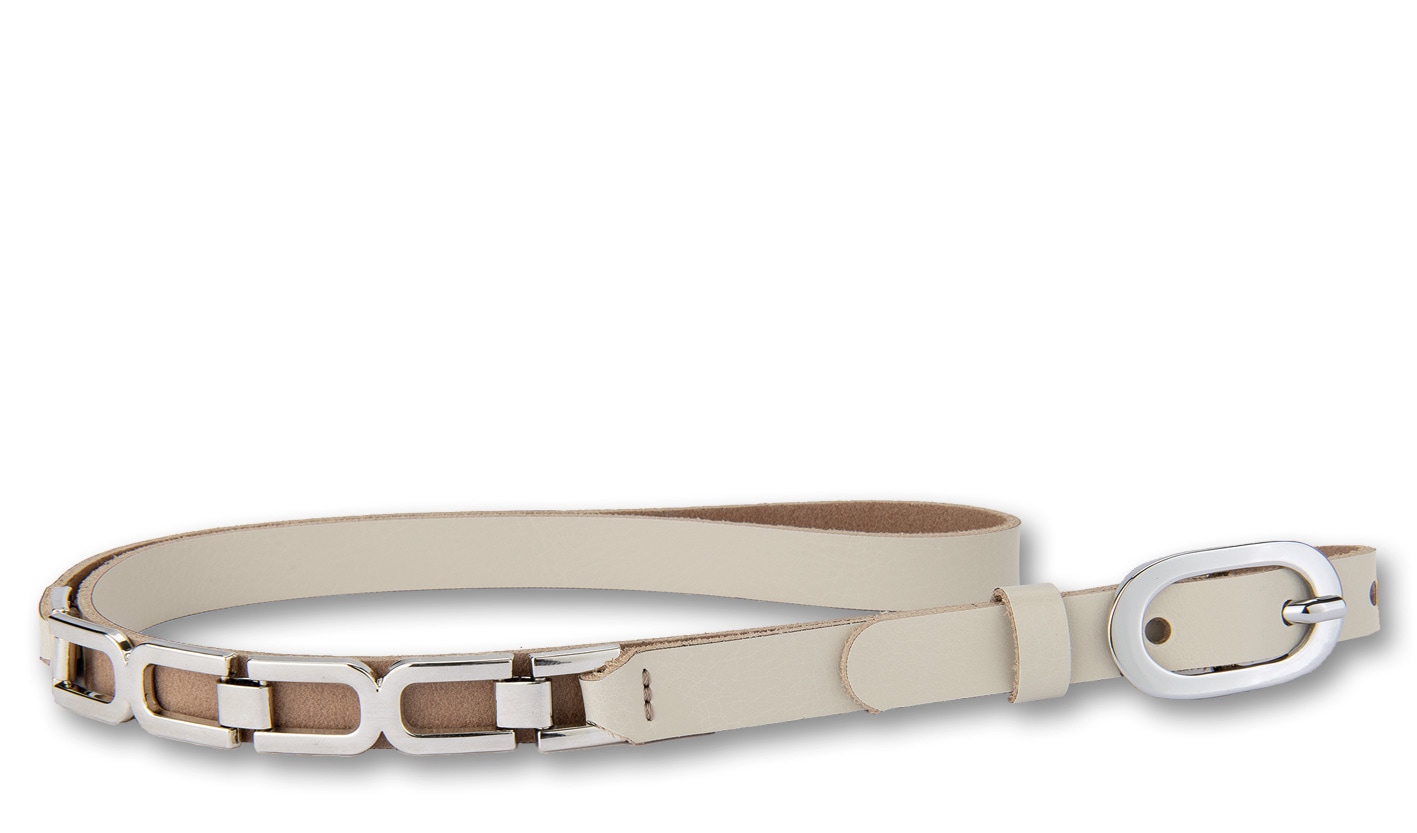 Bernd Götz Damen Ledergürtel mit Kettendetail in beige, Größe 85