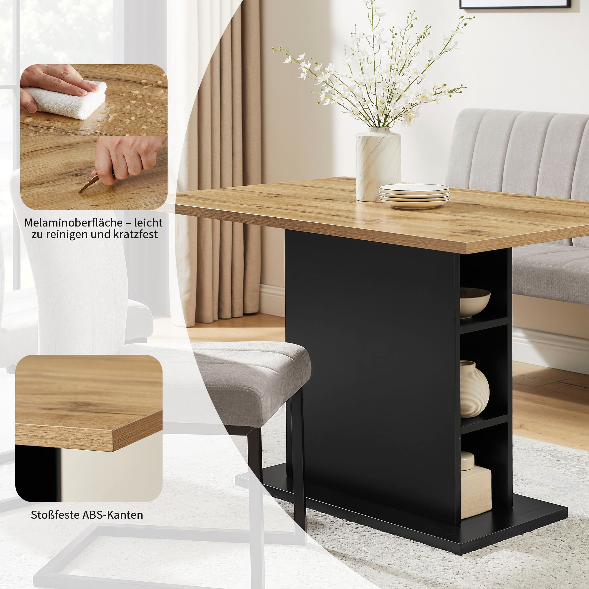 OTTO home Esstisch »Hennia« Säulensockel, integrierte Ablagefächer, Breite 120 cm