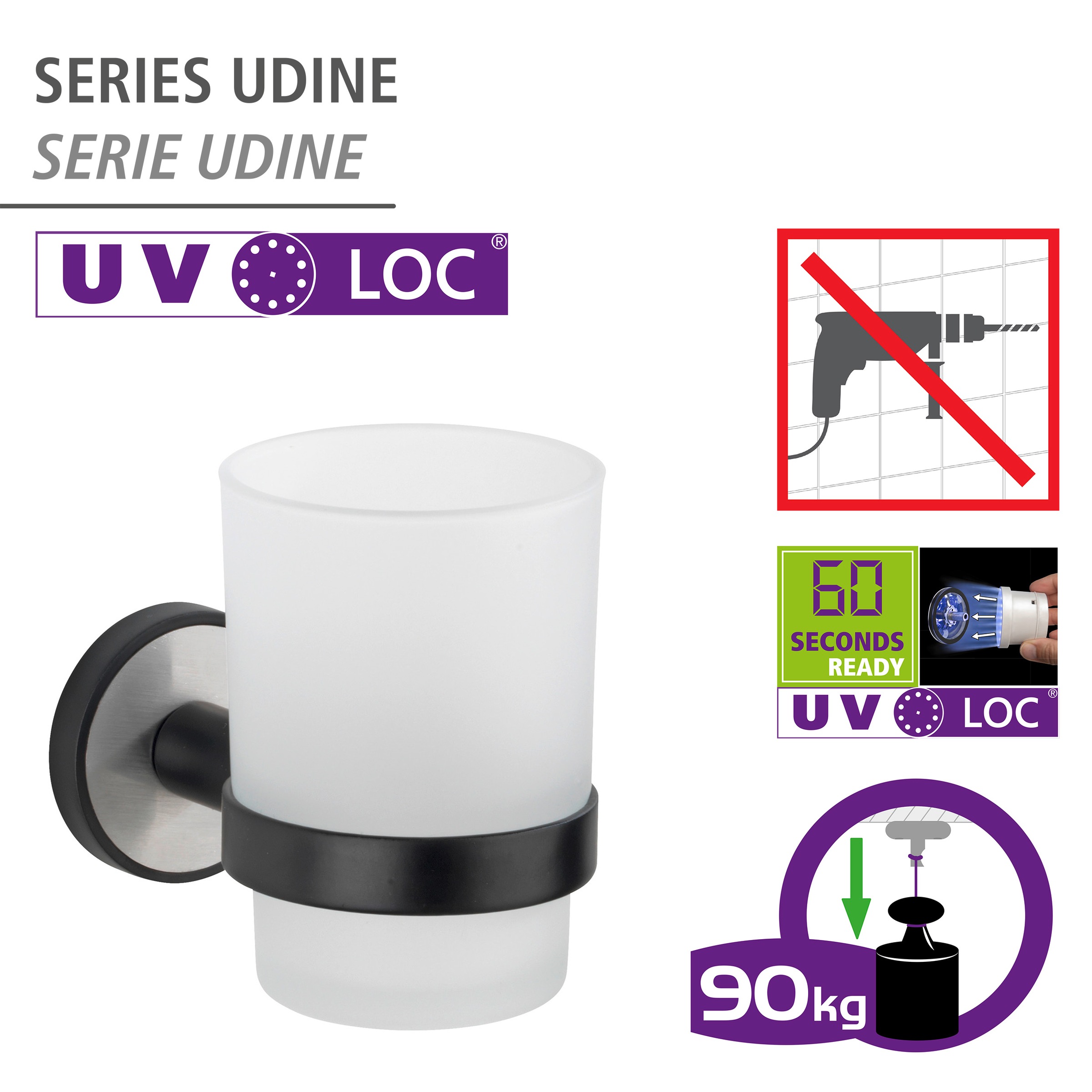 WENKO Zahnputzbecher »UV-Loc® Udine«, befestigen ohne Bohren mit innovativem Klebesystem