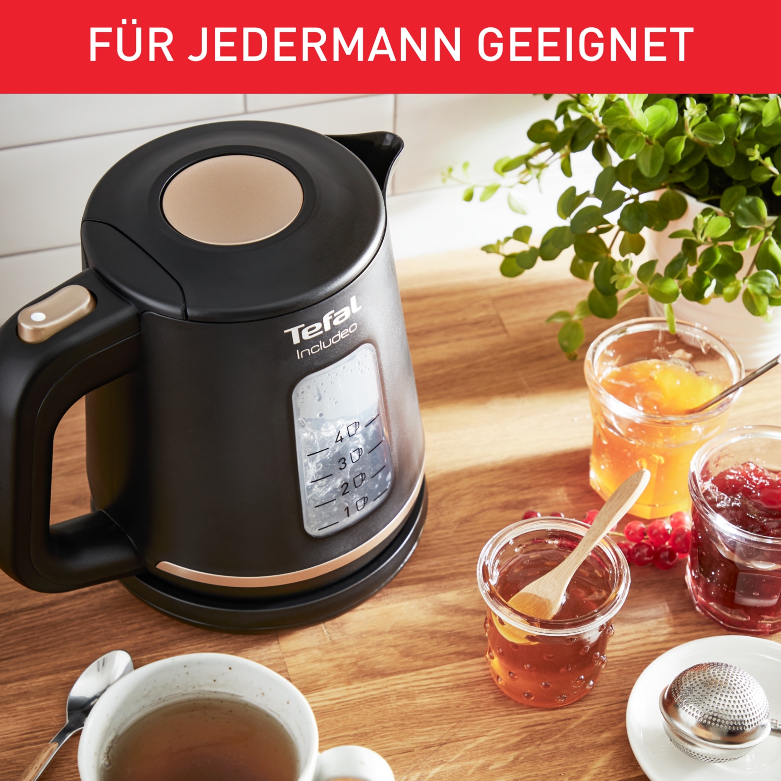 Tefal Wasserkocher »KI5338 Includeo« 1 l 2400 W Anti-Rutsch-Griff, Wasserstandsanzeige, herausnehmbarer Filter