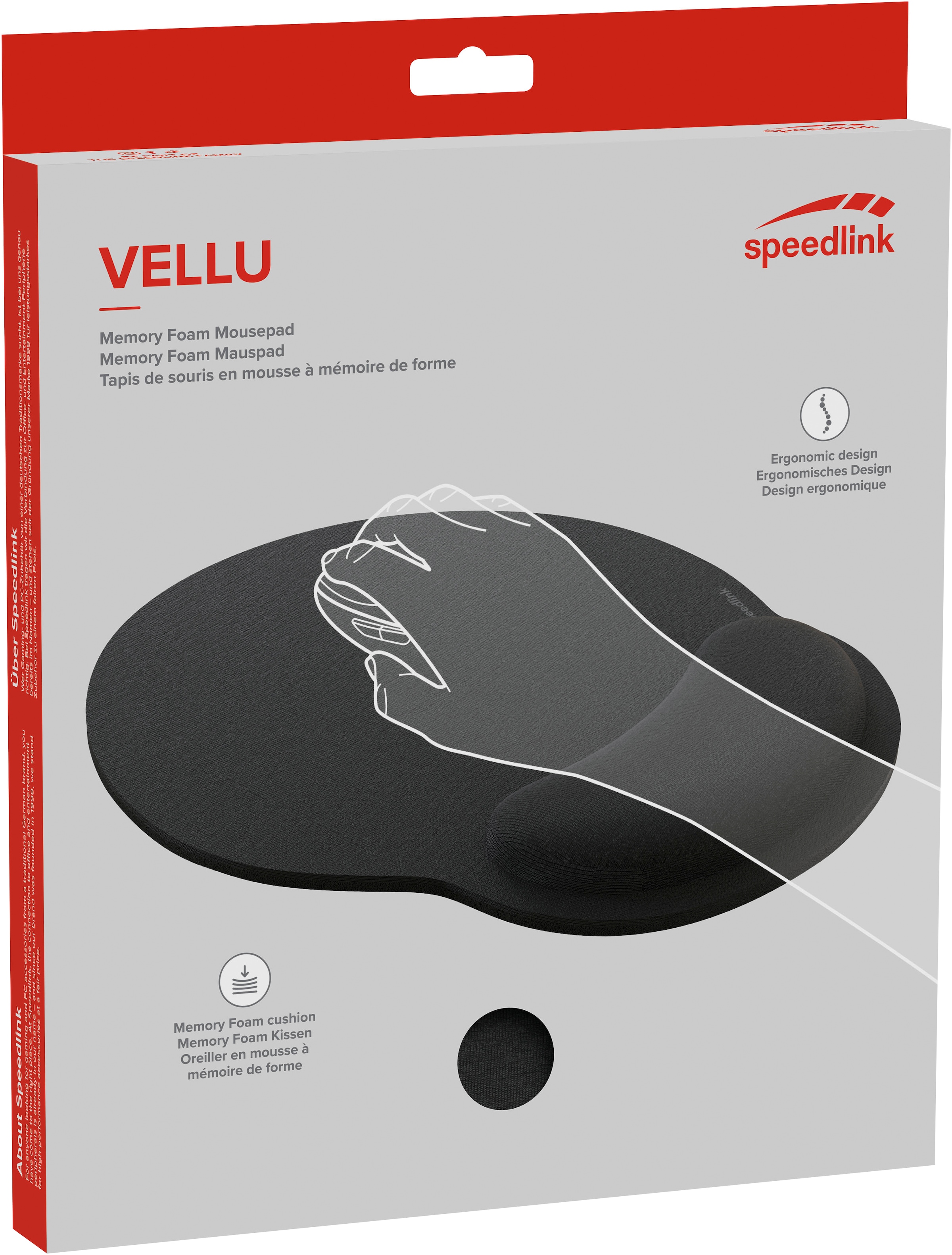 Speedlink Mauspad »VELLU Memory Foam ergonomisches Mousepad mit Handauflage« rutschfest, schwarz