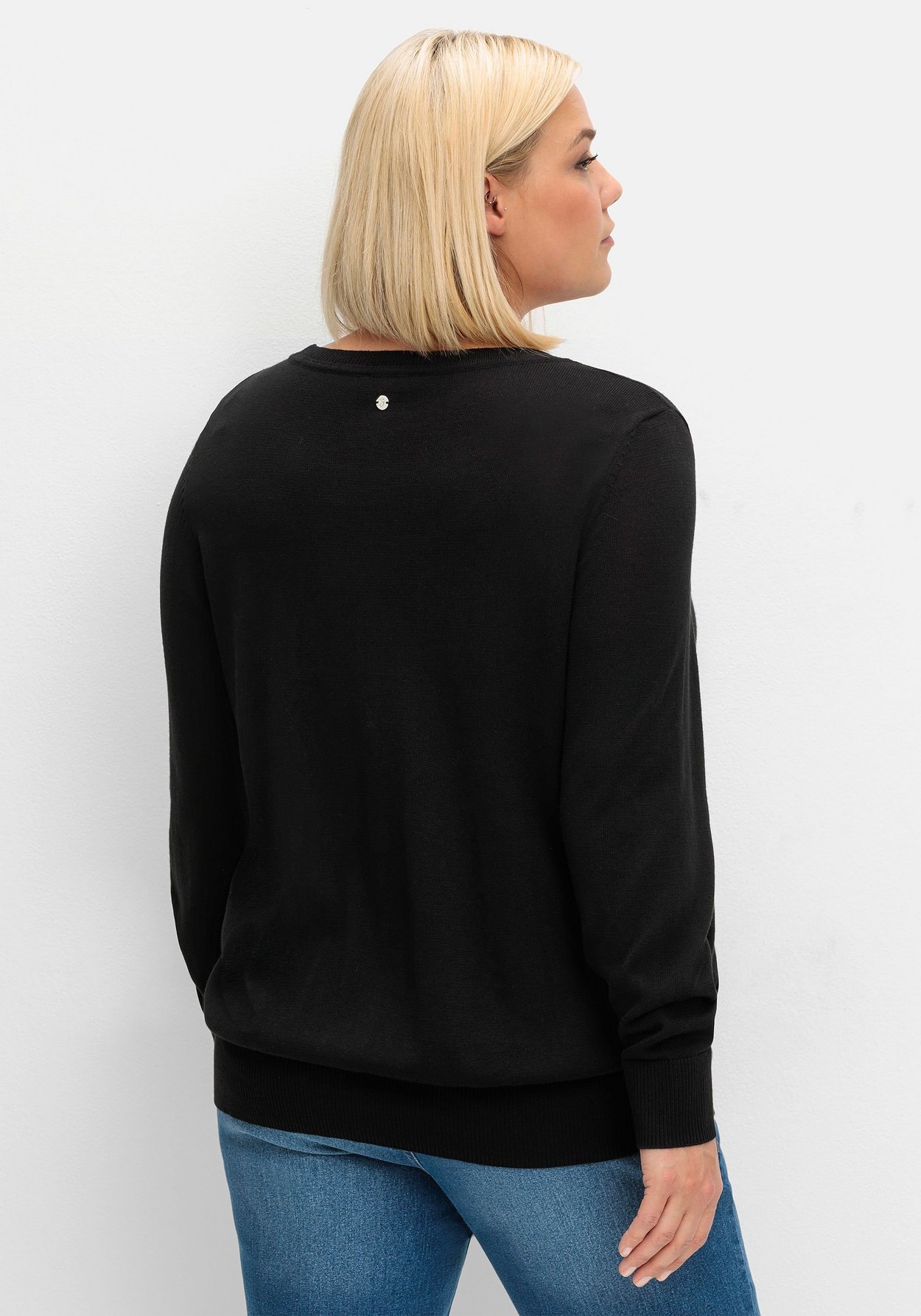 Sheego Rundhalspullover »Pullover aus leichtem Strick, mit Rippbund«, aus leichtem Strick, mit Rippbund