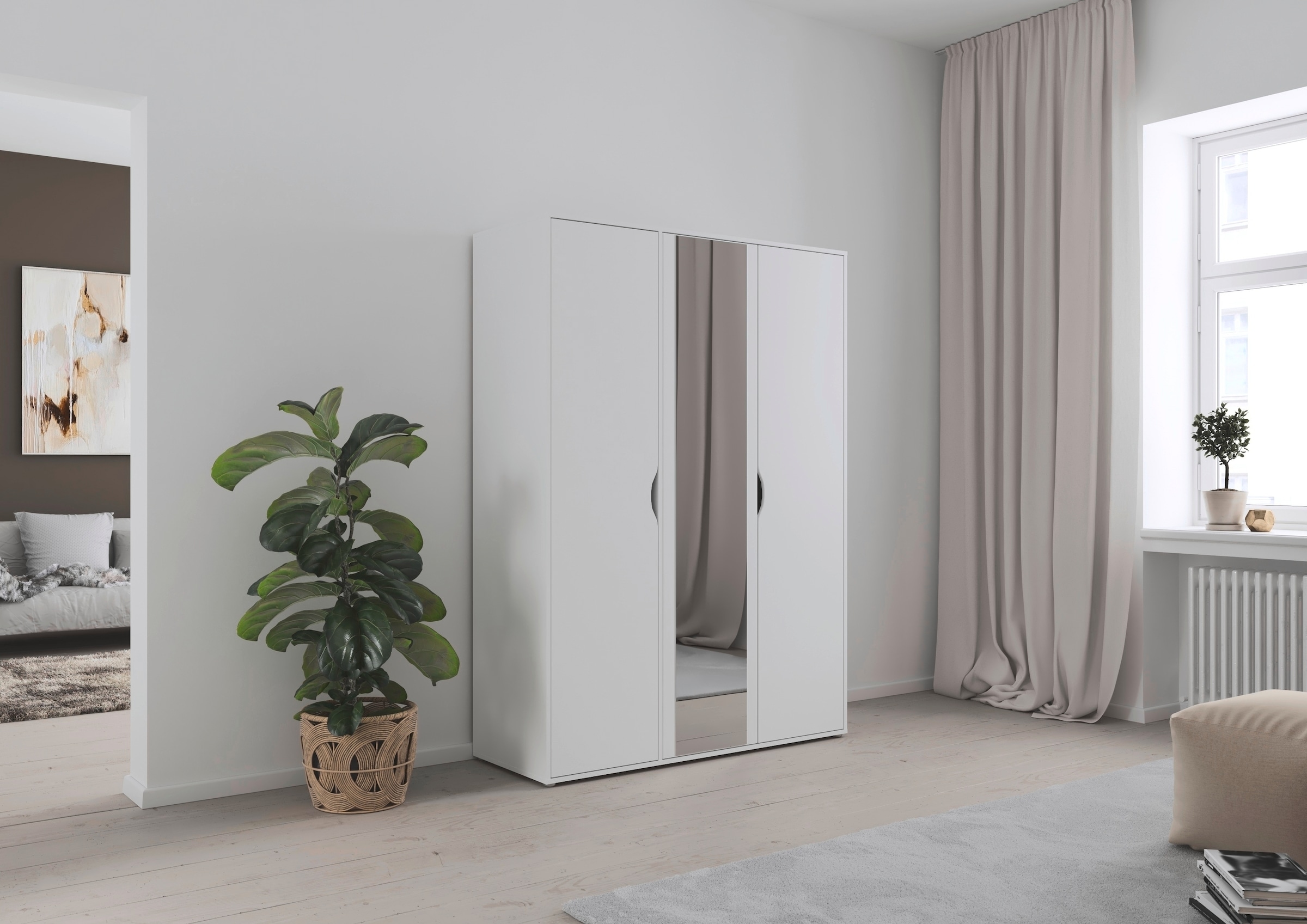 rauch Drehtürenschrank »Kleiderschrank Schrank Garderobe Wäscheschrank NARAI mit Spiegel«, (in 3 verschiedenen Ausstattungen BASIC/CLASSIC/PREMIUM), Griffausfräsungen für eine grifflose Optik TOPSELLER MADE IN GERMANY