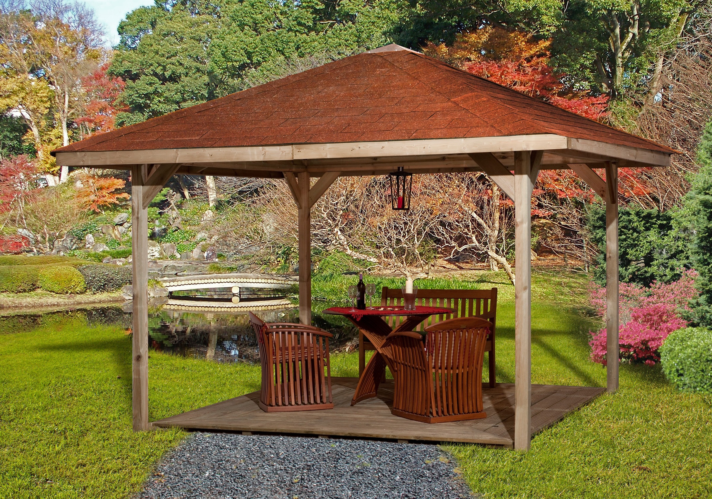 weka Pavillon »Paradies 3«, (Set), BxT: 433x433 cm, inkl. Dachschindeln und Pfostenanker