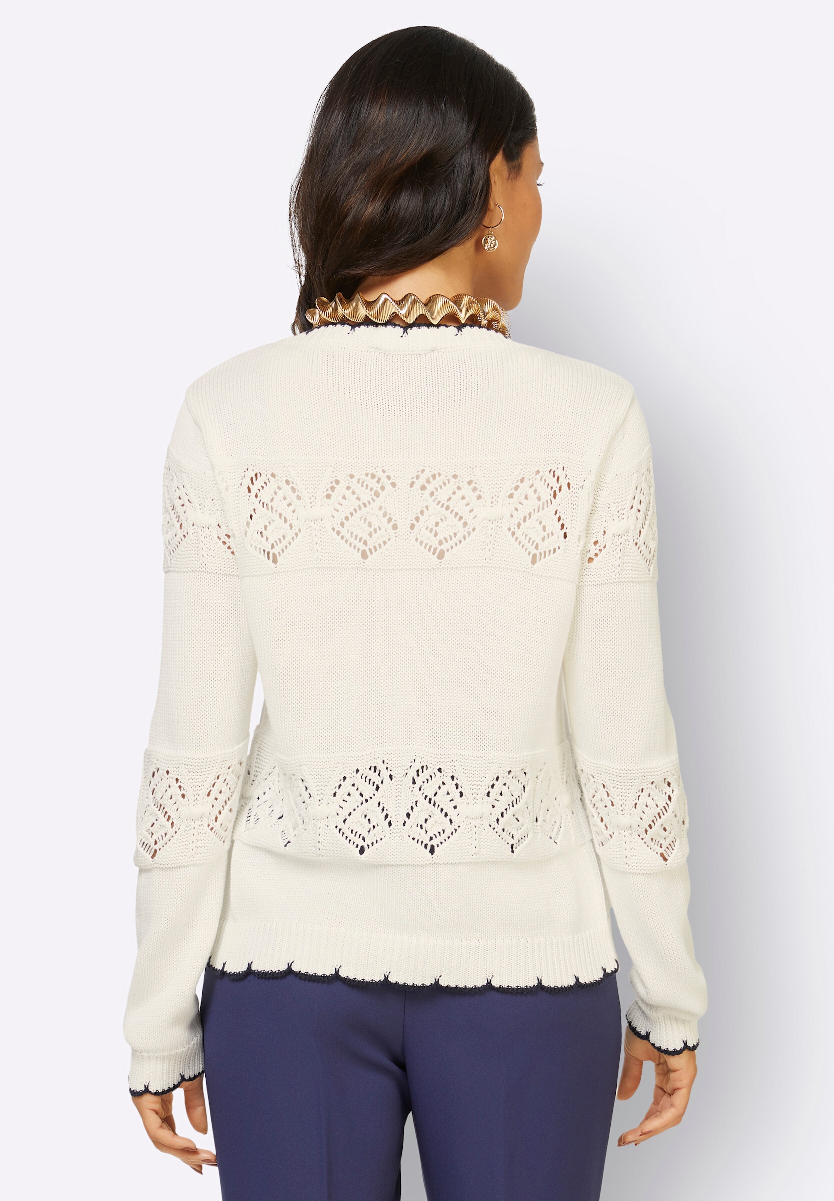 creation L Strickjacke »Strickjacke Ajourstrickjacke mit kontrastfarbigen Kanten«
