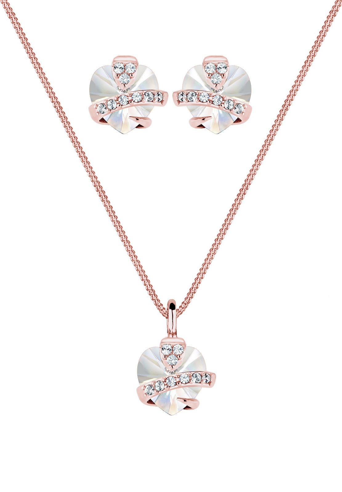Elli Ohrring und Ketten Set »Schmuckset Herz Glamourös Kristalle 925 Silber«