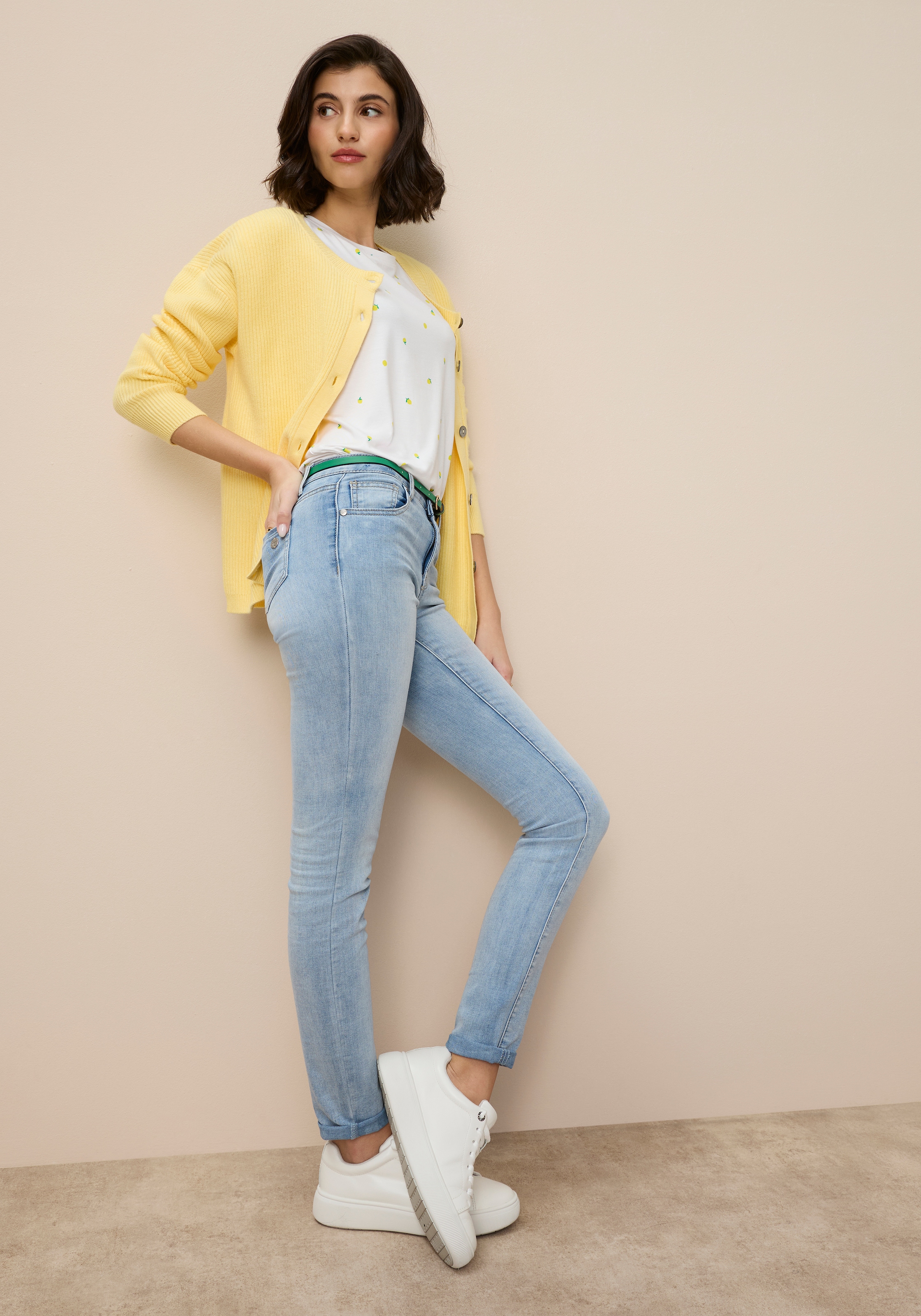 Tamaris Skinny-fit-Jeans schmale Beinweite, mit Gürtelschlaufenbund, mit Metallreißverschluss