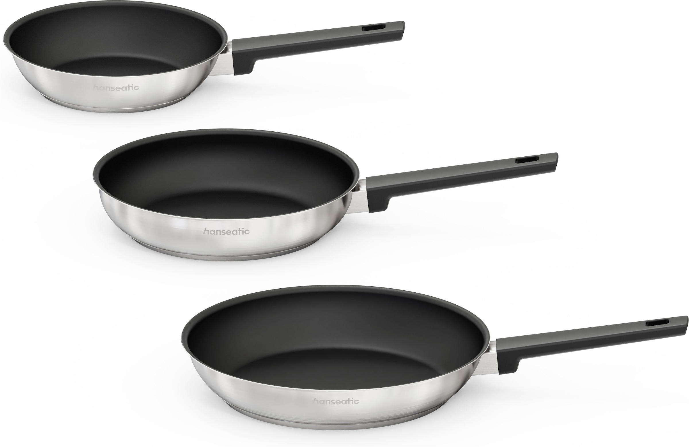 Hanseatic Pfannen-Set »SMART« Edelstahl 18/10 Set, 1x Pfanne Ø 20 cm, 24 cm und 28 cm, 3 tlg. Pfannen mit Antihaftbeschichtung, für alle Herdarten, inkl. Induktion
