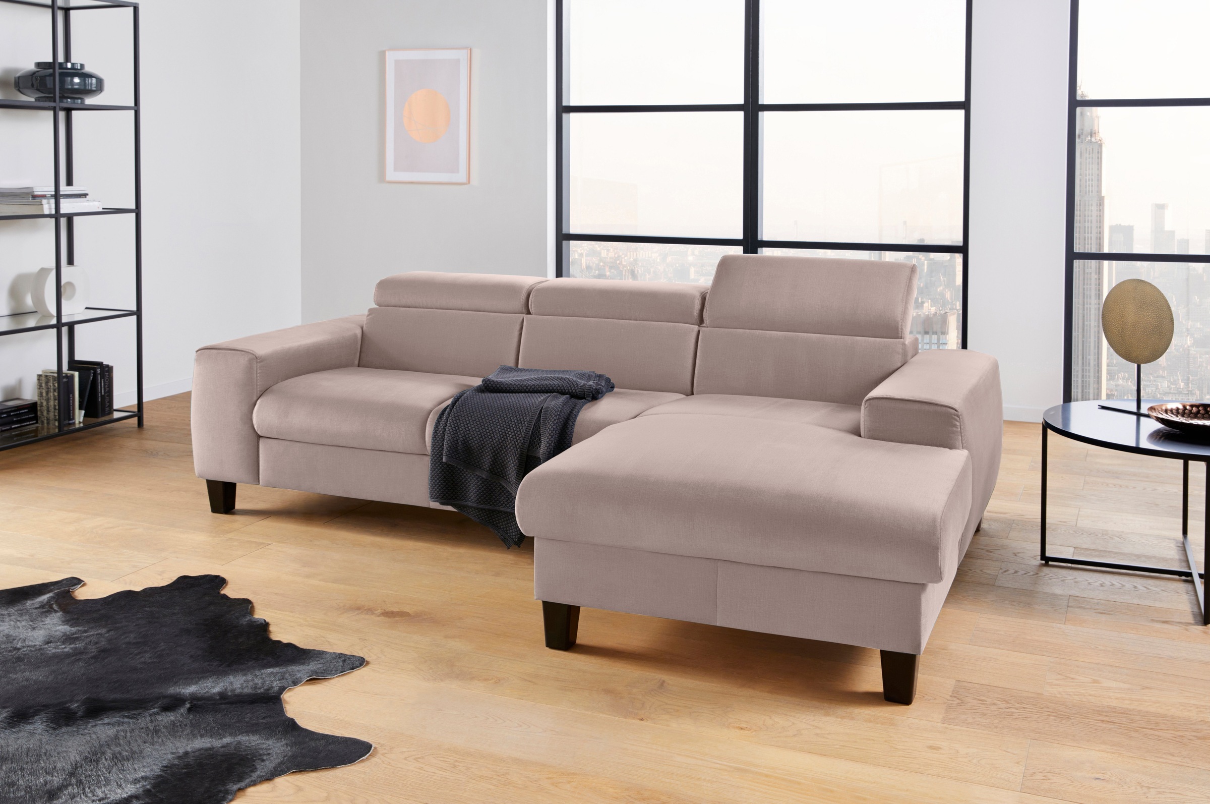 COTTA Polstergarnitur »Morven L-Form«, (Set), Set bestehend aus: Ecksofa mit Kopfteilverstellung & Hocker