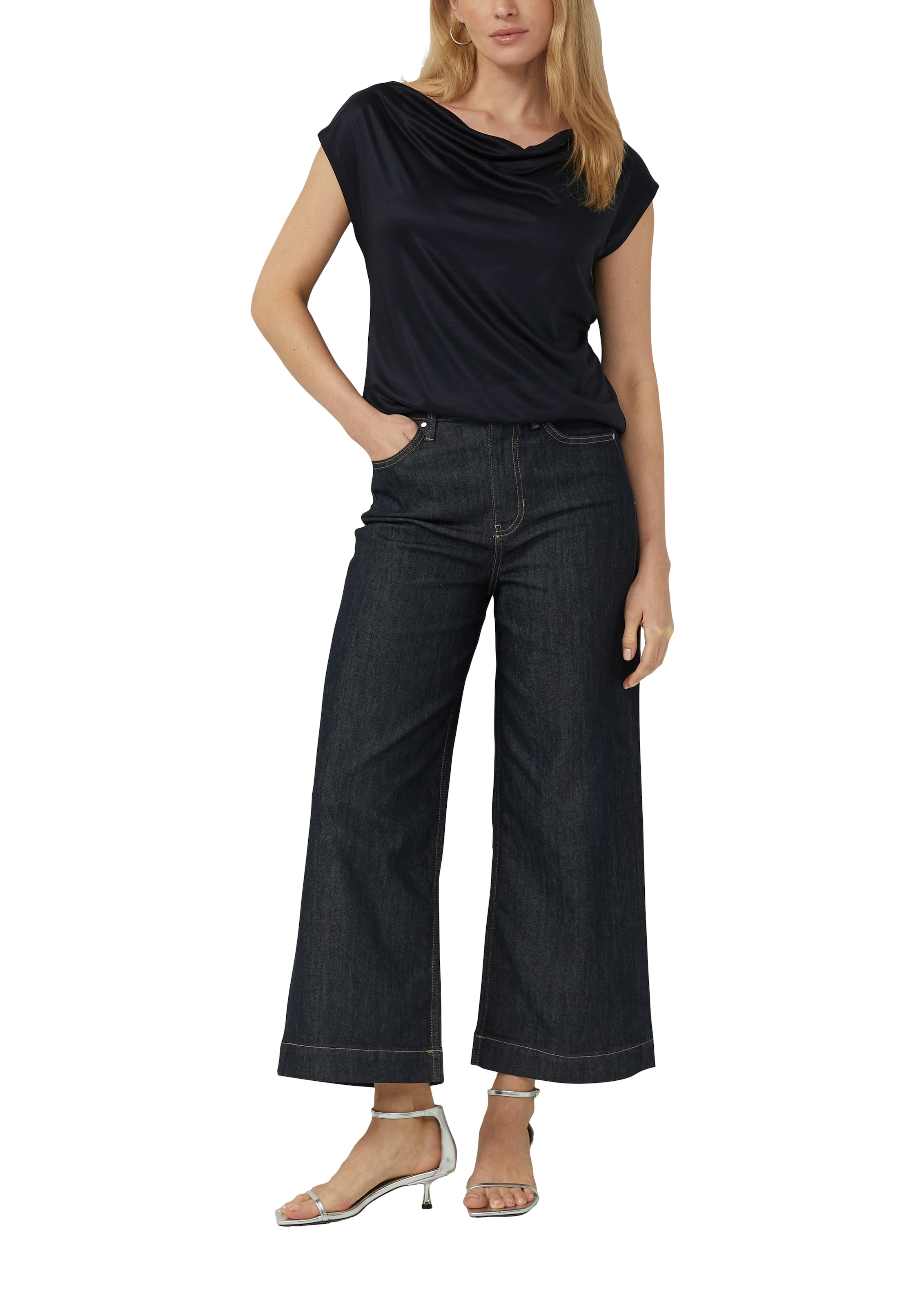 s.Oliver BLACK LABEL Wasserfallshirt mit Wasserfall-Kragen und aus reiner Viskose