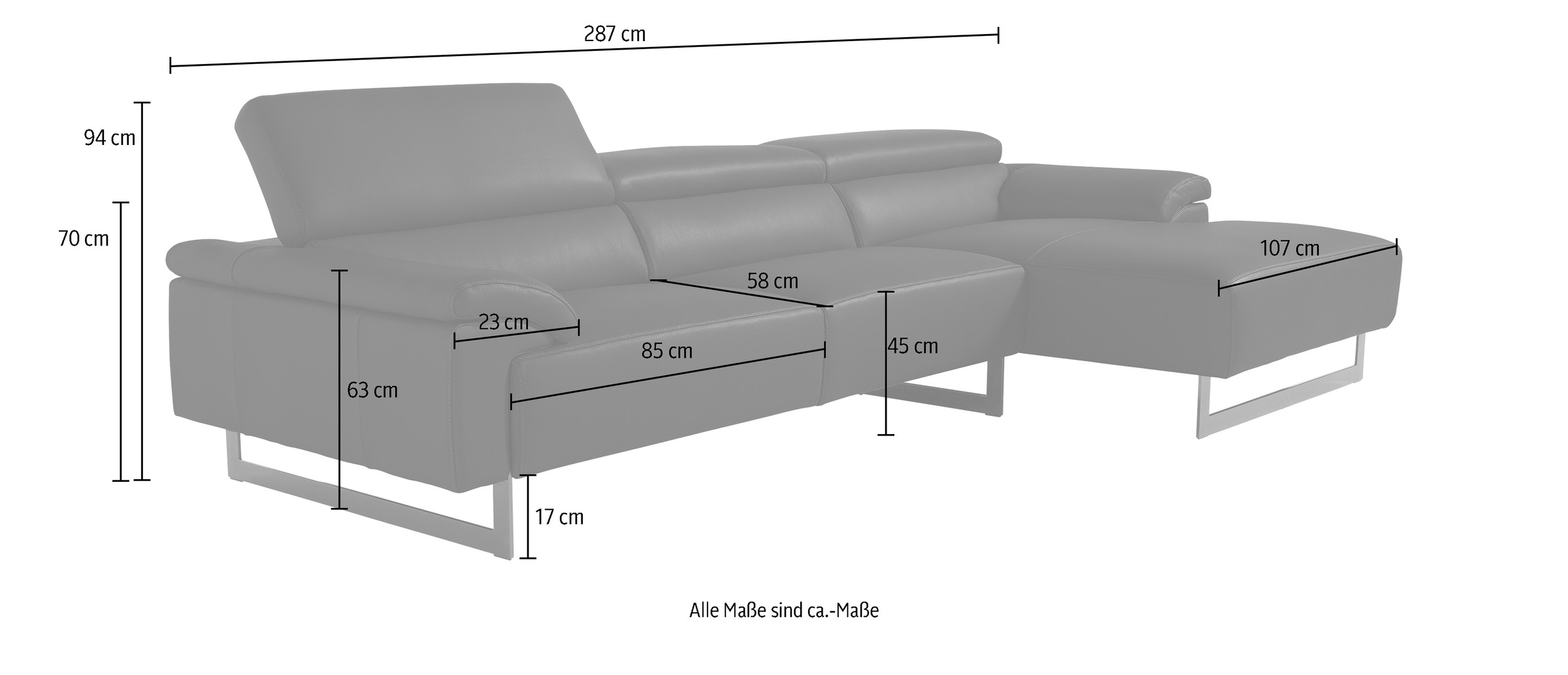 Egoitaliano Ecksofa »Malika, edel und bequem, Designsofa mit hochwertigen Bezügen, L-Form«, mit Recamiere, inkl. Kopfteilverstellung und chromfarbenen Metallfüßen