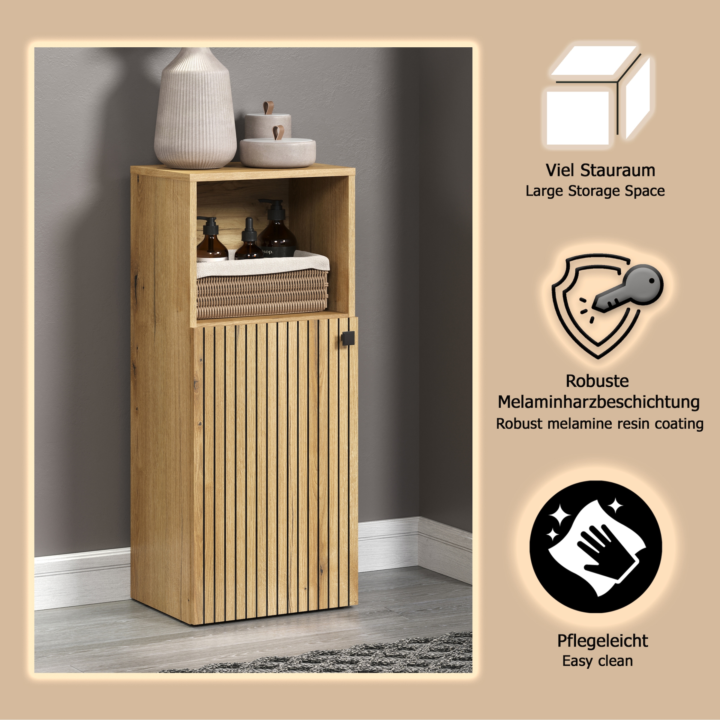 welltime Unterschrank »Amrum« 1 Stk. tlg. Badschrank mit offenem Fach und Rillenoptik - Maße (B/T/H) 40/31/95 cm