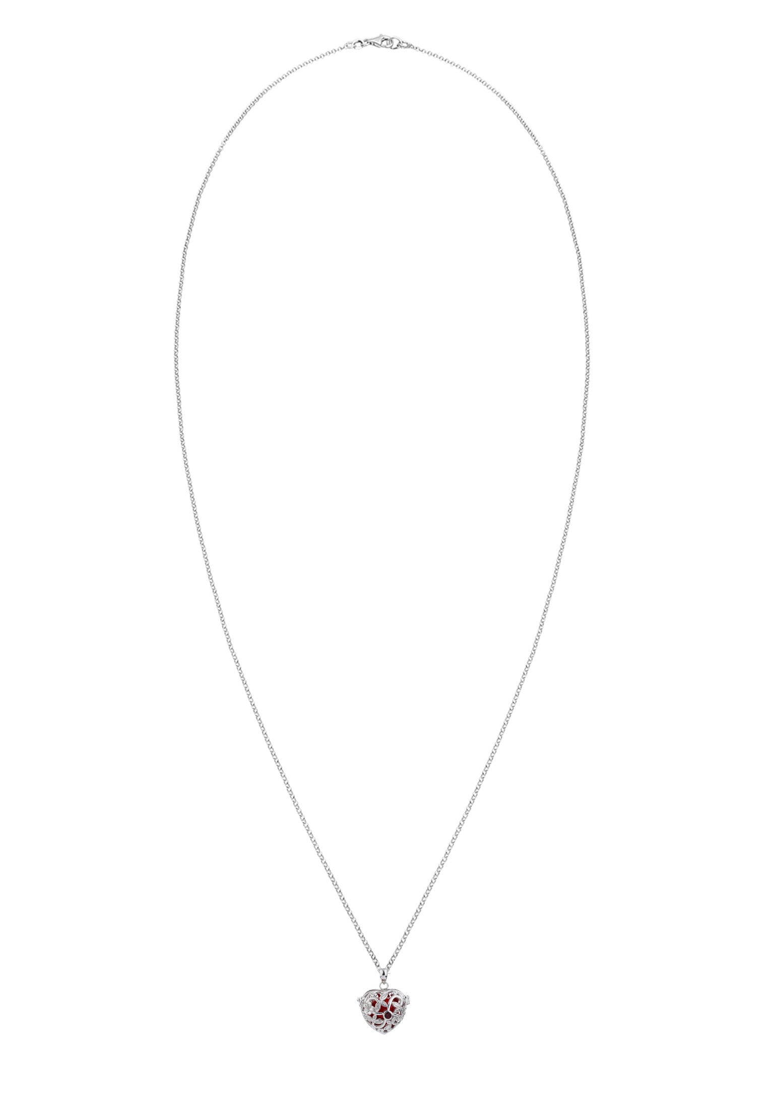 Nenalina Lange Kette »Halskette Herz Klangkugel Granat Ornament 925 Silber«