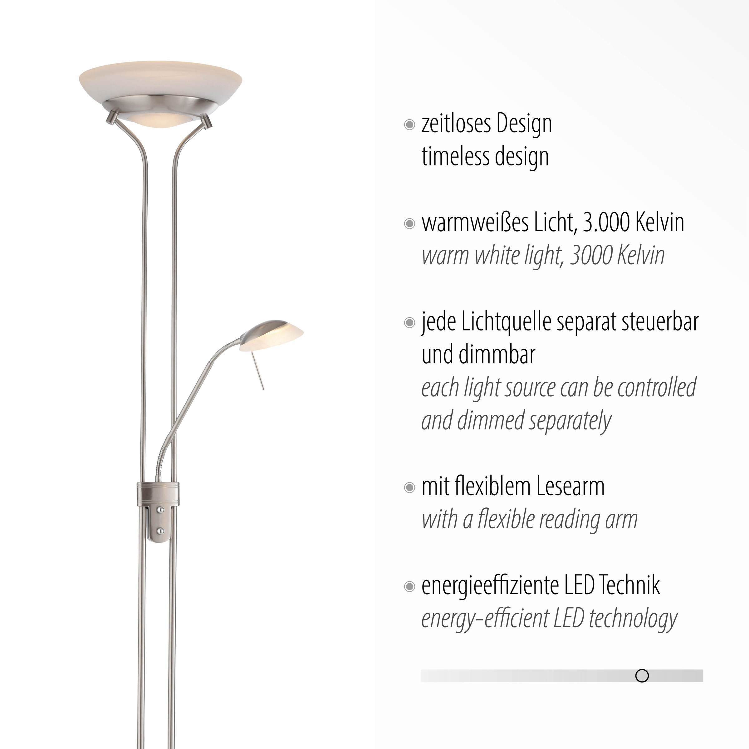 JUST LIGHT Stehlampe »ZAHARA«, 2 flammig, Leuchtmittel LED-Board-LED-Board | LED fest integriert-LED fest integriert, LED, dimmbar über Drehdimmer, getrennt schaltbar