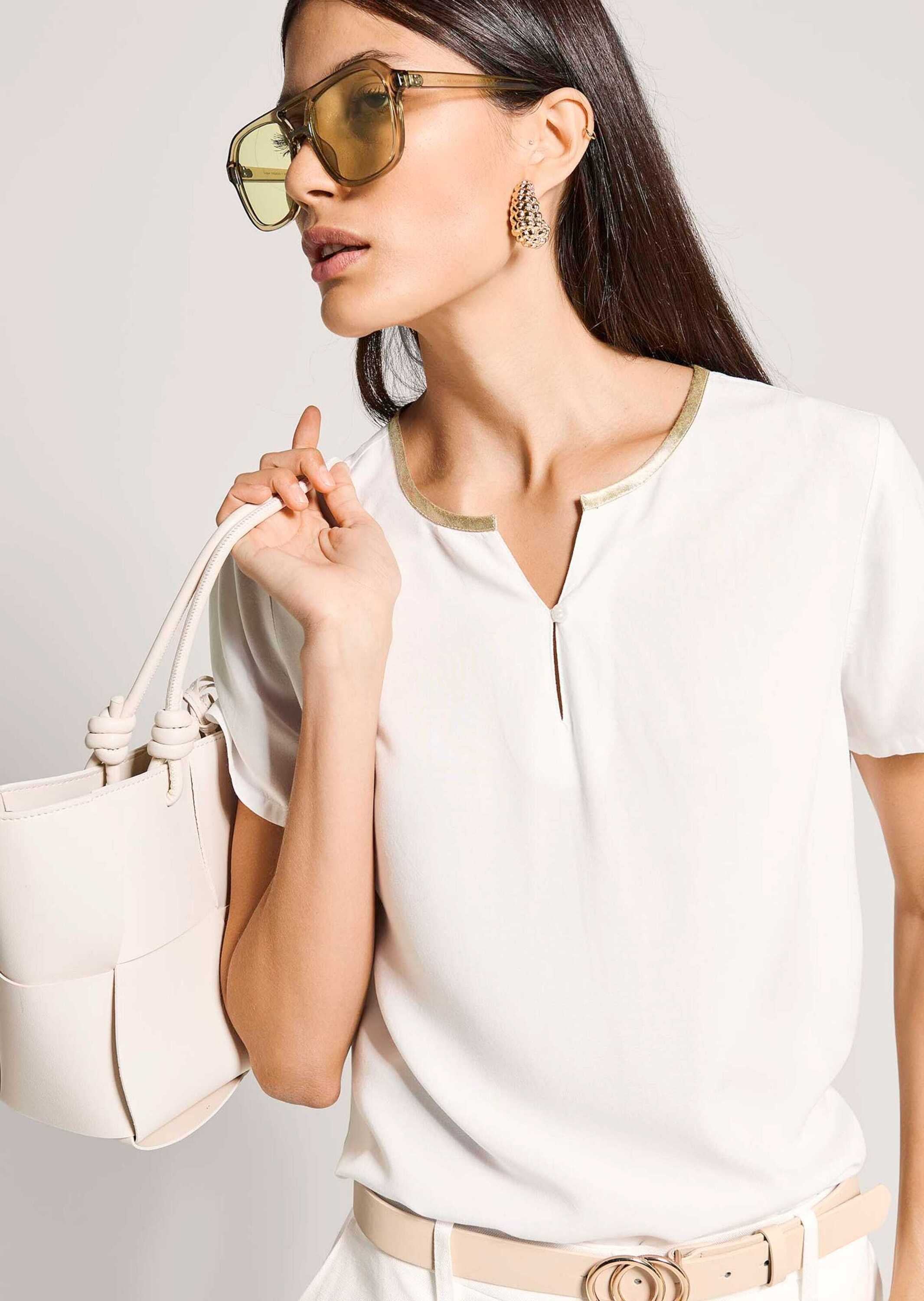 MADELEINE Kurzarmbluse »Blusenshirt Schlupfbluse mit Kontrastpaspel« Paspel