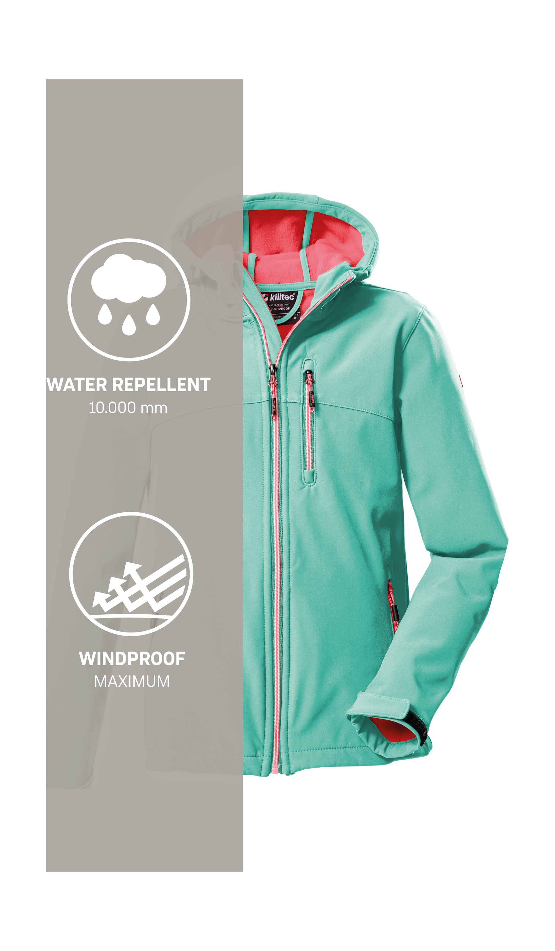 Killtec Softshelljacke »Girls Softshelljacke« Wasserabweisend, verstellbare Kapuze u Ärmel, Fleece-Innenfutter