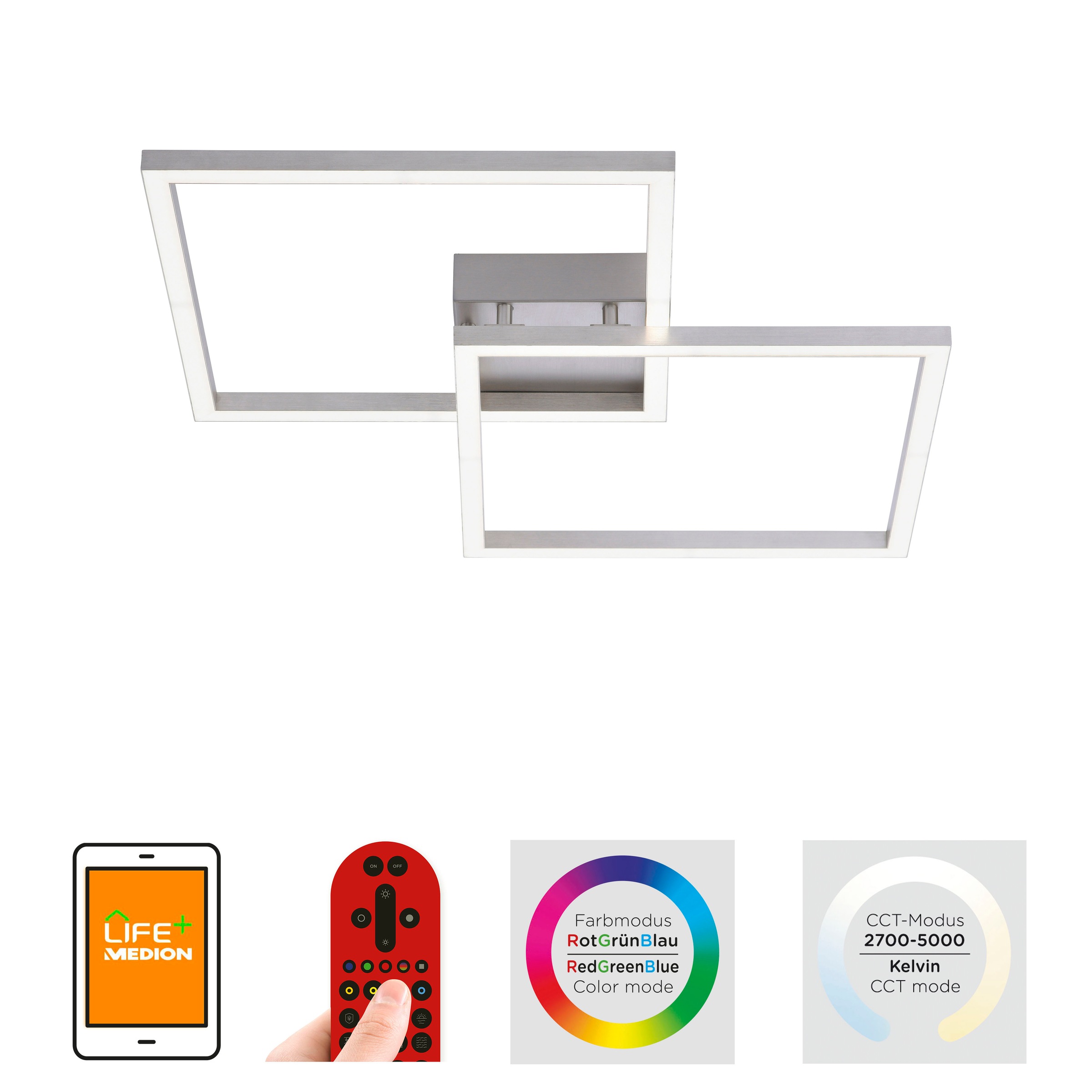 JUST LIGHT Deckenleuchte »Ls-MAXI«, 2 flammig, Leuchtmittel LED-Board | LED fest integriert, RGB+tunable white, Infrarot inkl., Fernbedienung, Smarthome fähig