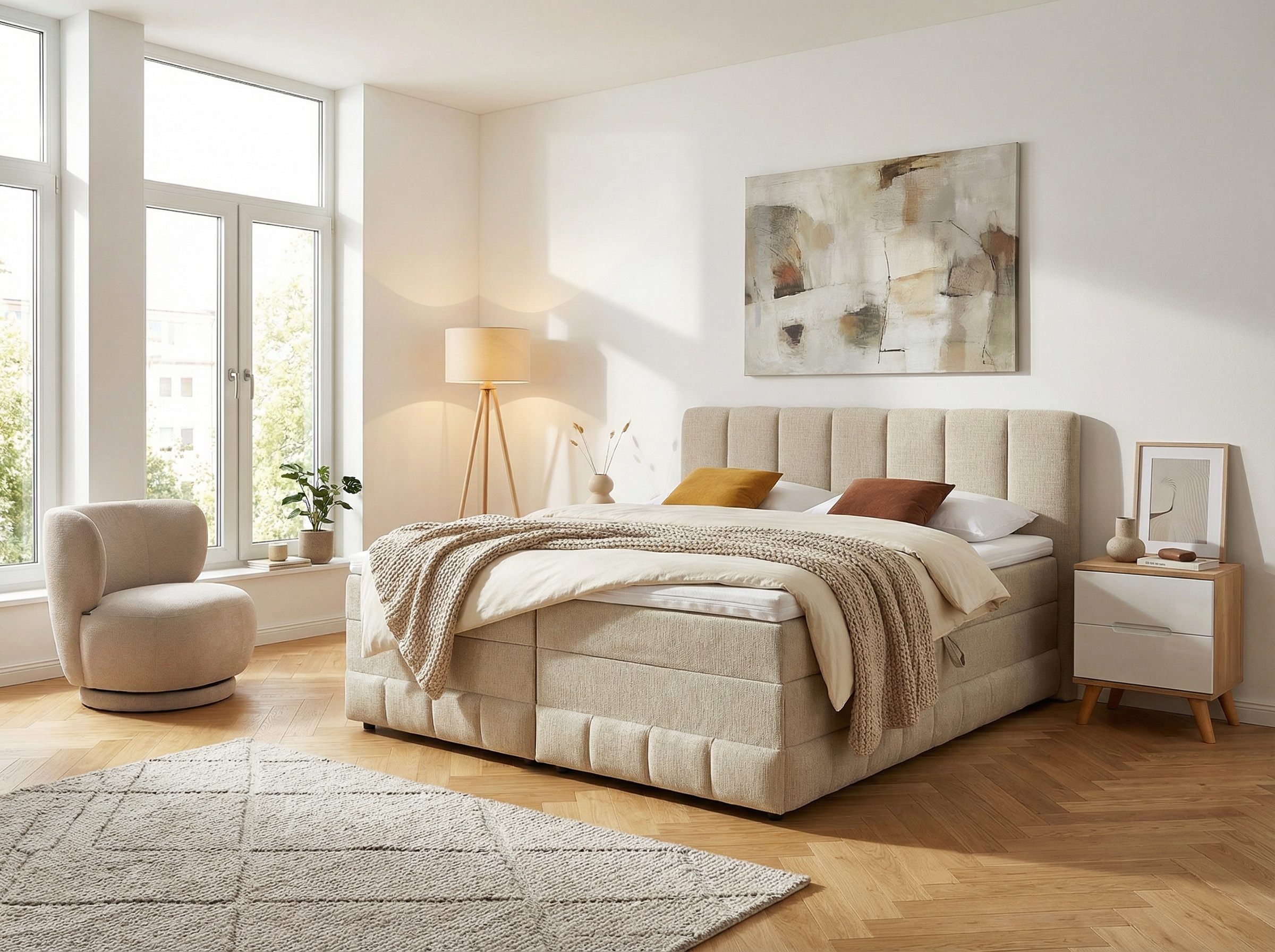 OTTO home Boxbett »LIKELY, Polsterbett mit Bettkasten, inkl. Taschenfederkernmatratze H3« mit Kaltschaumtopper, Strukturstoff-Bezug, 140x200 & 180x200 cm