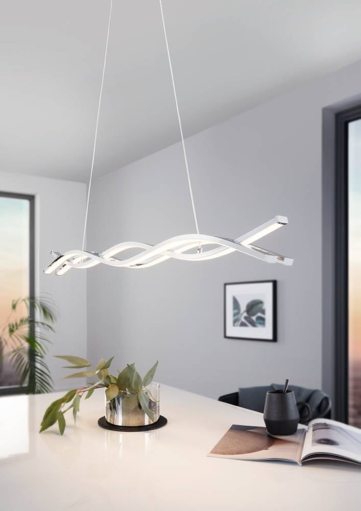 EGLO Hängeleuchte »LASANA 2 Hängelampe, chrom, weiß, Pendelleuchte, 3-flammig, modern«, 3 flammig, Leuchtmittel LED-Board | LED fest integriert, Wohnzimmer, Esszimmer, minimalistisch, geschwungene Bauform, 120x100cm