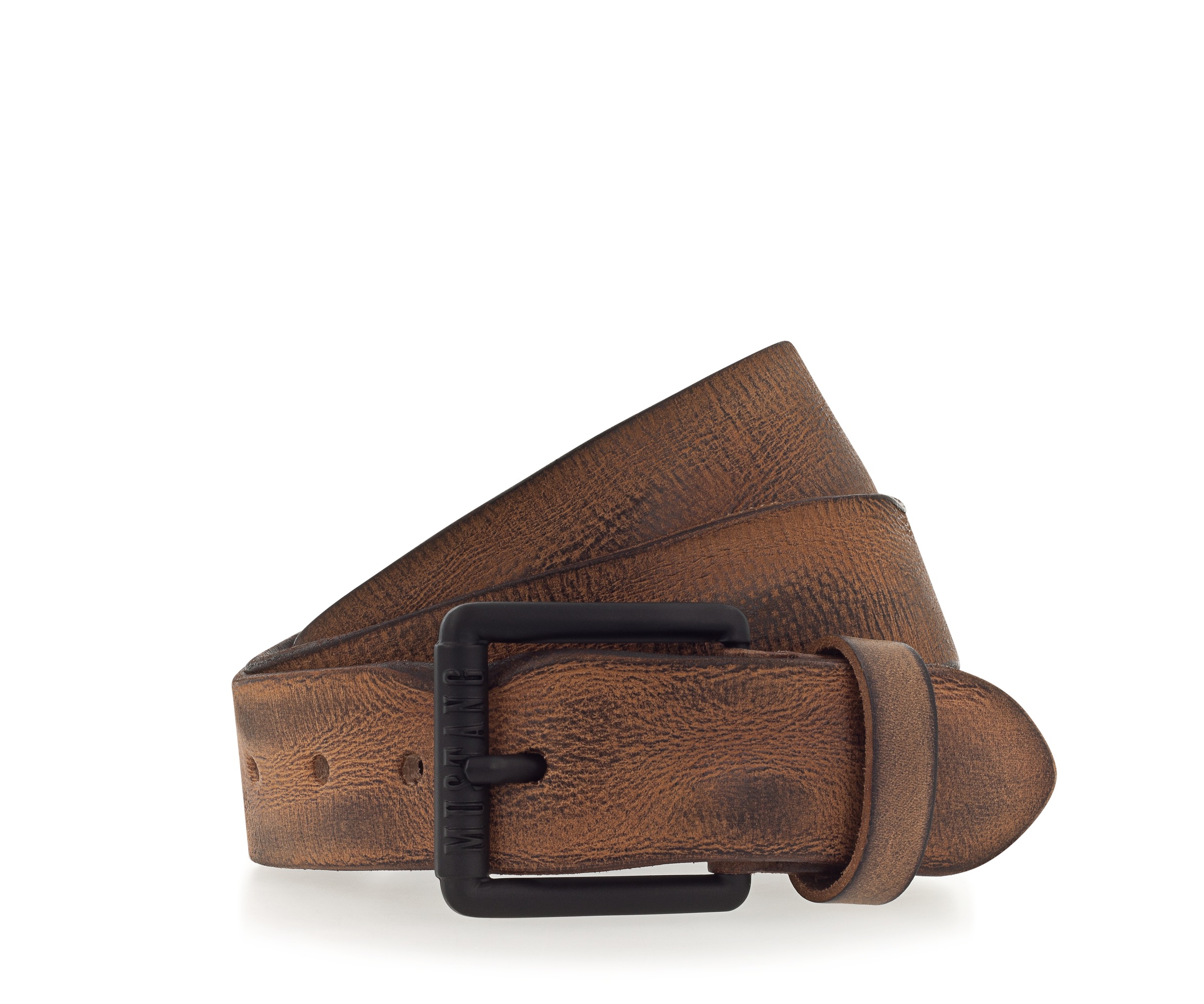 Mustang Herren Ledergürtel Vollrindleder in Used-Optik in braun, Größe 110