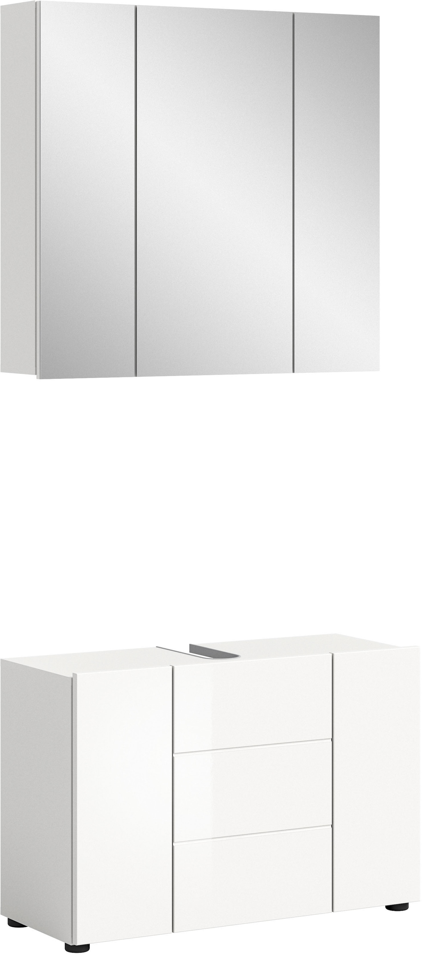 welltime Badmöbel-Set »BIEL, TOPSELLER!, 2 teilig, hochwertige MDF Front, Rillenoptik«, (2 St., 2 teiliges Set, bestehend aus: Waschbeckenunterschrank, Spiegelschrank), Badmöbel, Kombination, Kombi, Badezimmer, Badkombination, Badschrank